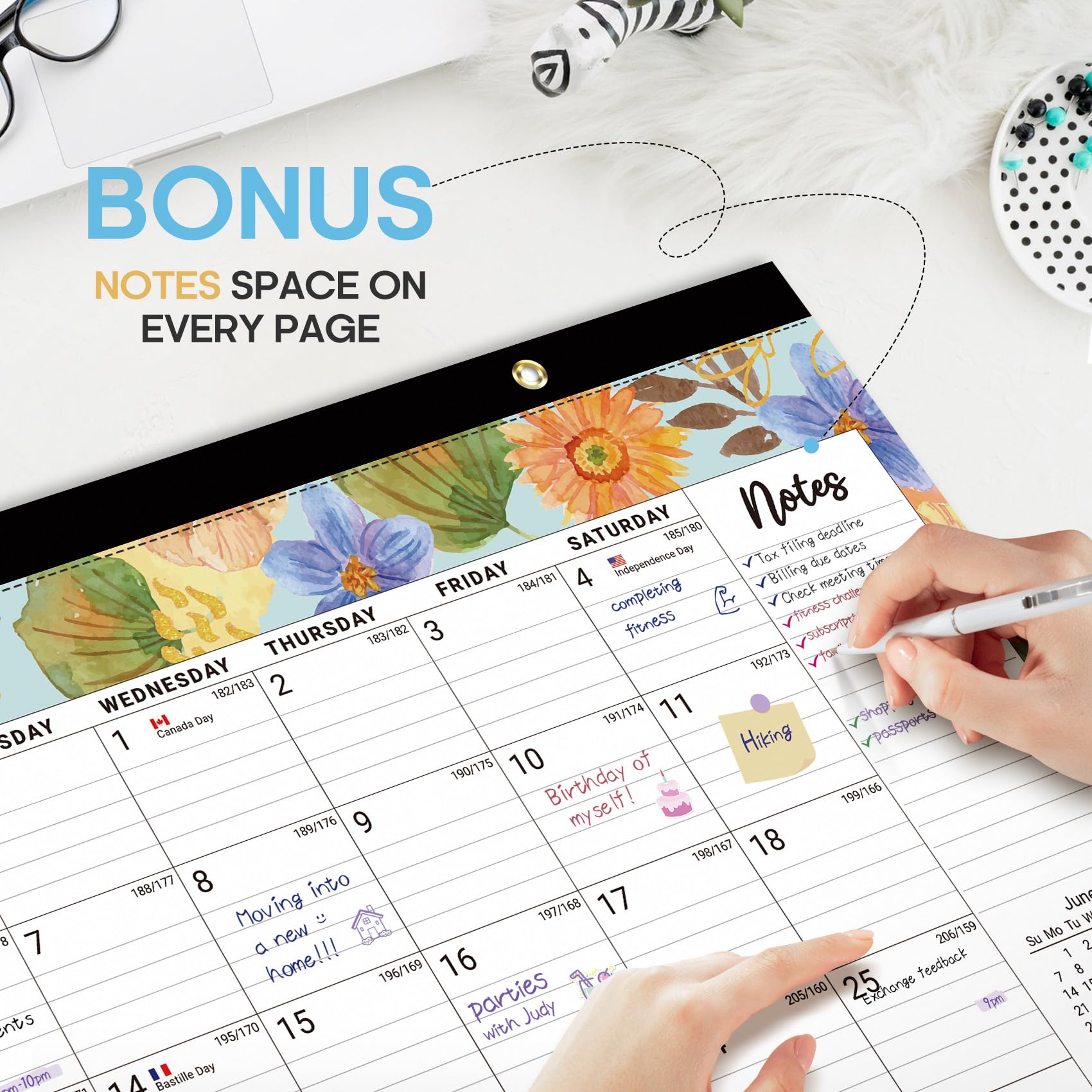 Desk Calendar 2026-2027, 21-Month Calendar Runs Until June 2027, Large 17" x 12" Monthly Desktop & Wall Calendar for Home & Office - Floral