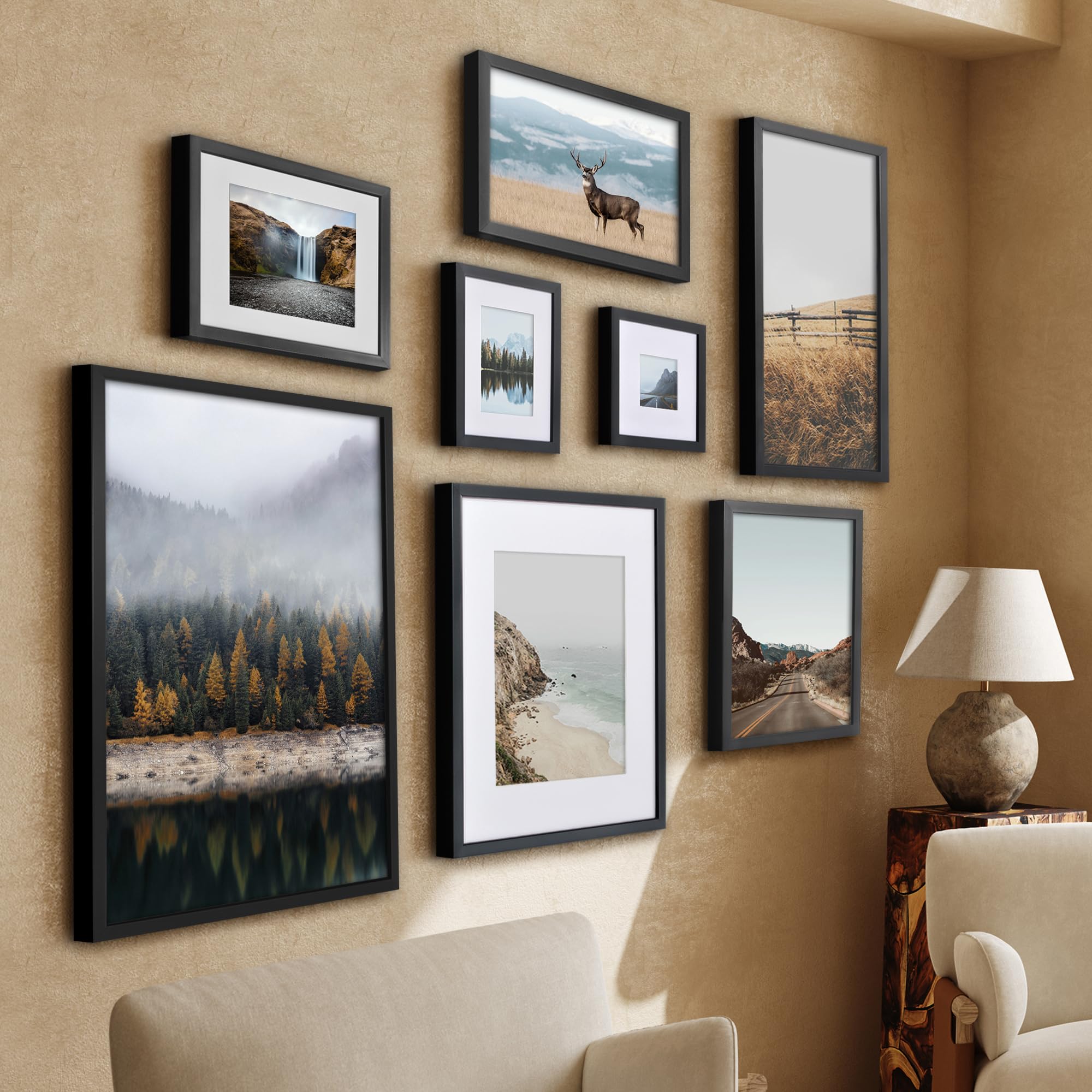 Americanflat 5x7 Picture Frame with Shatter-Resistant Glass - Soho Collection - Gallery Style Deep Molding Picture Frames for Tabletop and Wall Display - Black
