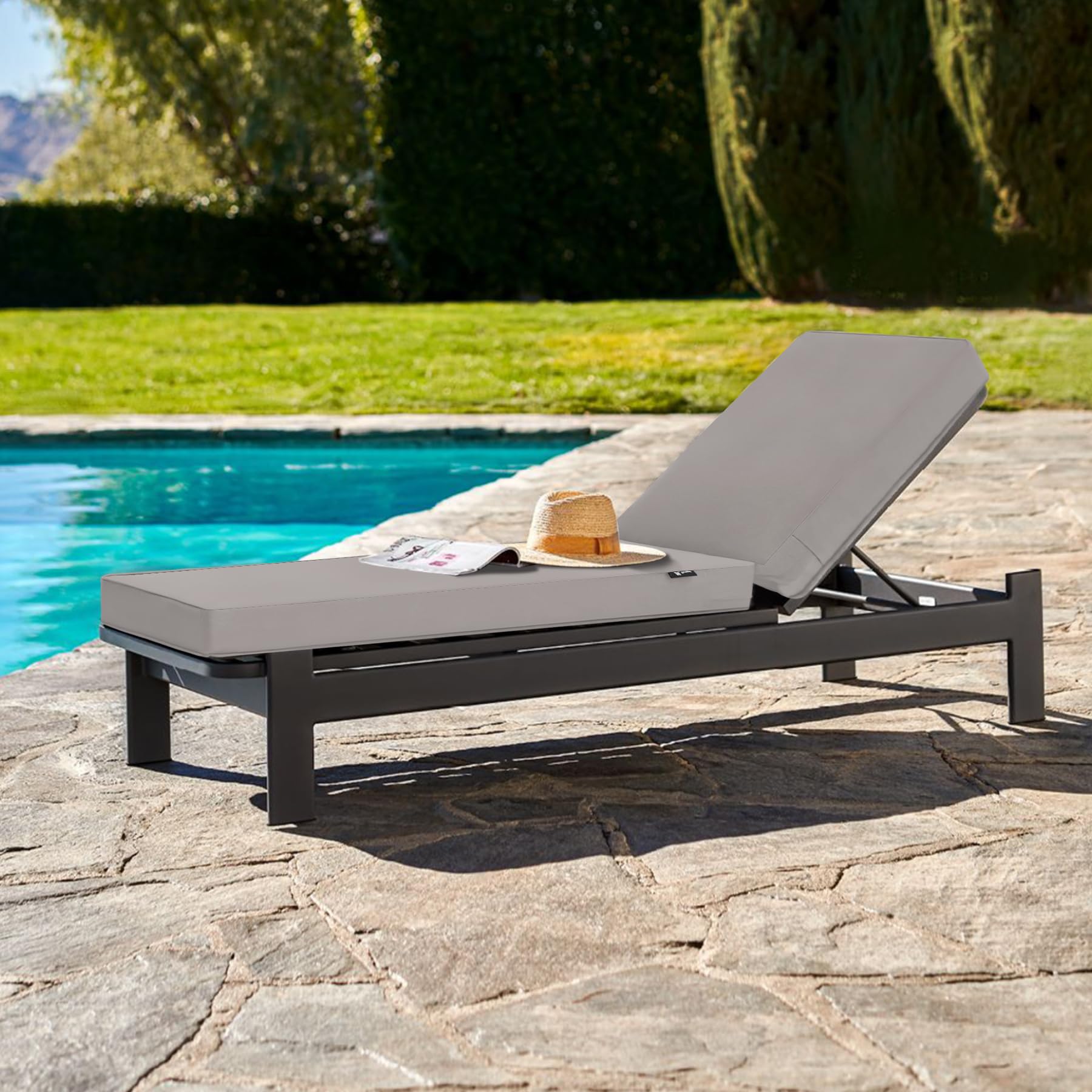 Favoyard Chaise Lounge Cushions Outdoor 72 x 21 x3 Inch Waterproof & 3-Year Fade Resistant Outdoor Lounge Chair Cushions with Removable Cover, Ties and Hidden Zipper for Patio Pool Lounge Chairs