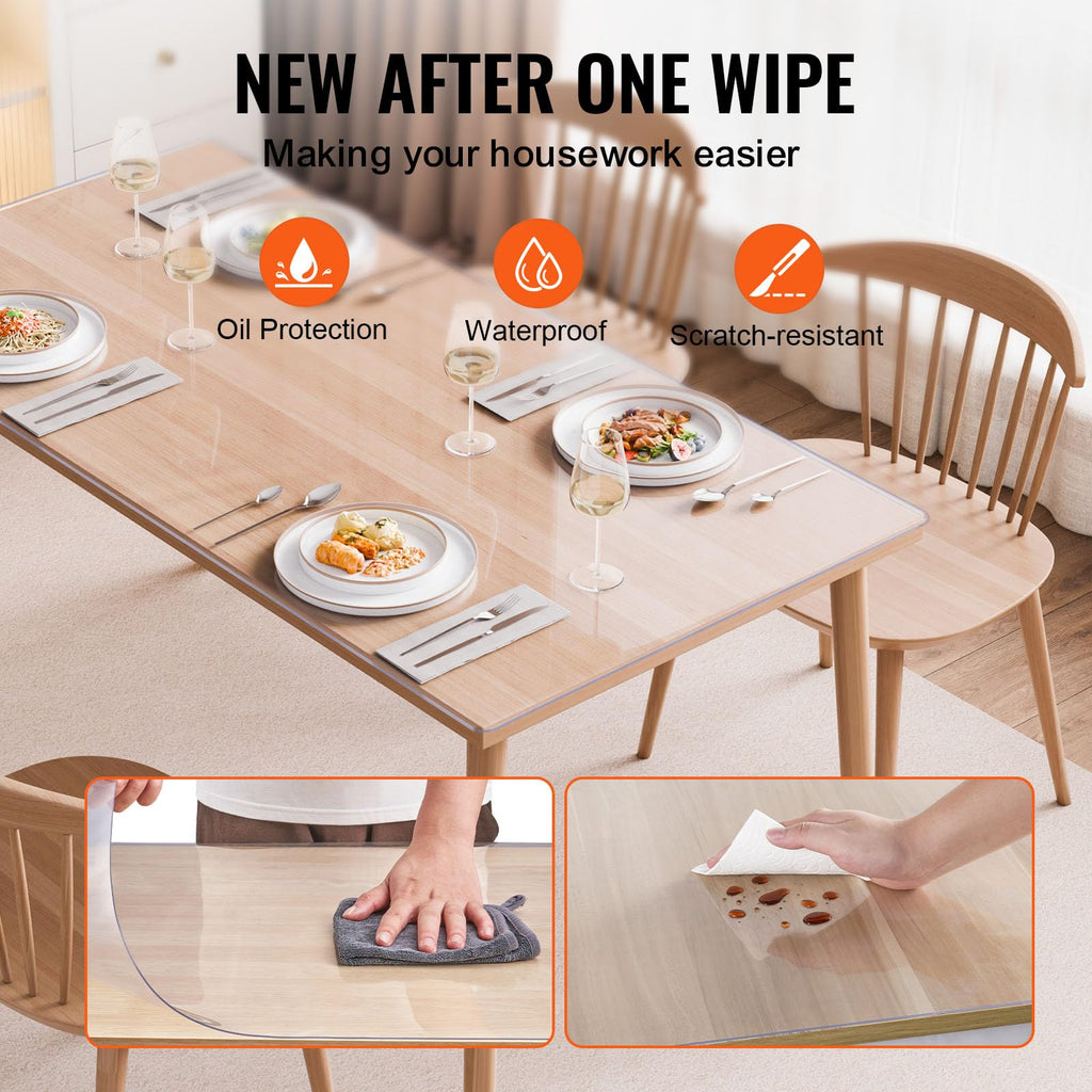 VEVOR Clear PVC Square Tablecloth, 12" x 12", 1.5mm Thick, Waterproof, Stain Resistant, Durable, Desk, Coffee Table, Dining Room Table