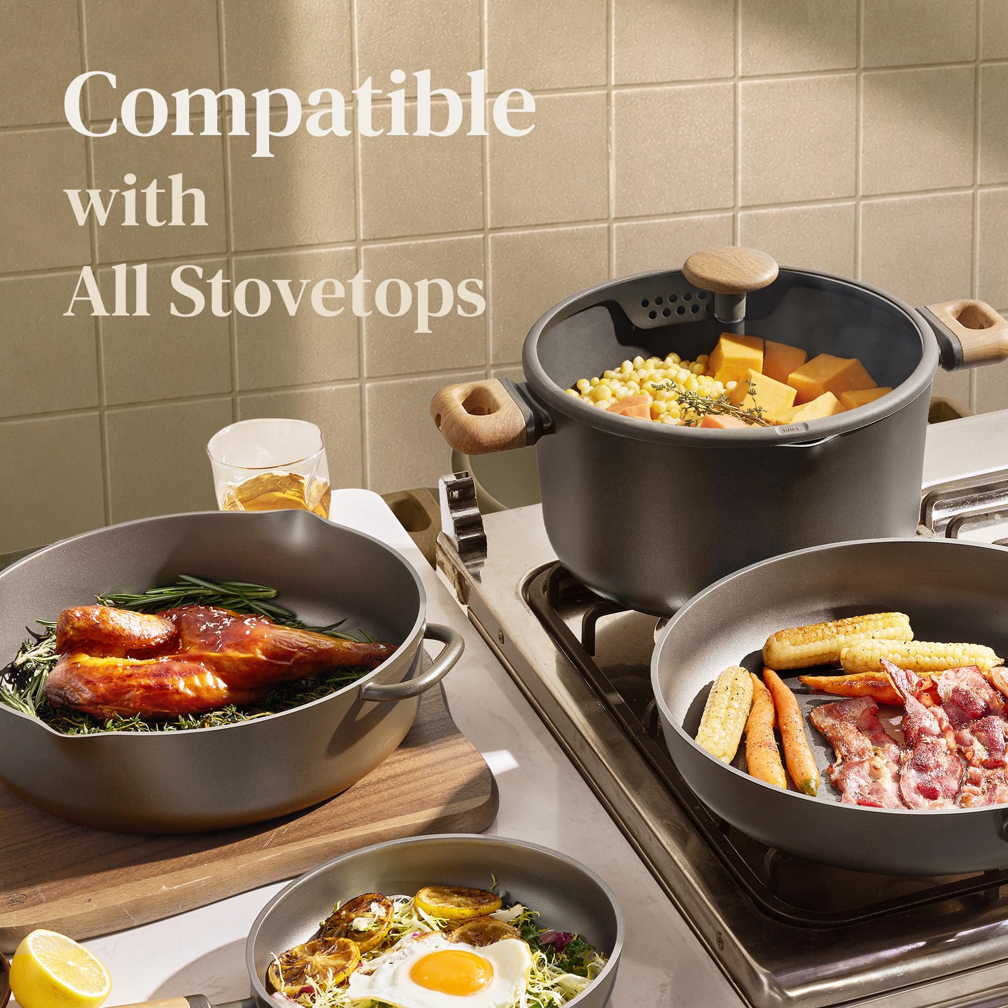 CAROTE 14Pcs Pots and Pans Set Non Stick, Cookware Sets Induction Cookware Granite Cooking Set with Frying Pans, Saucepans, Saute Pan, Extra Large Casserole