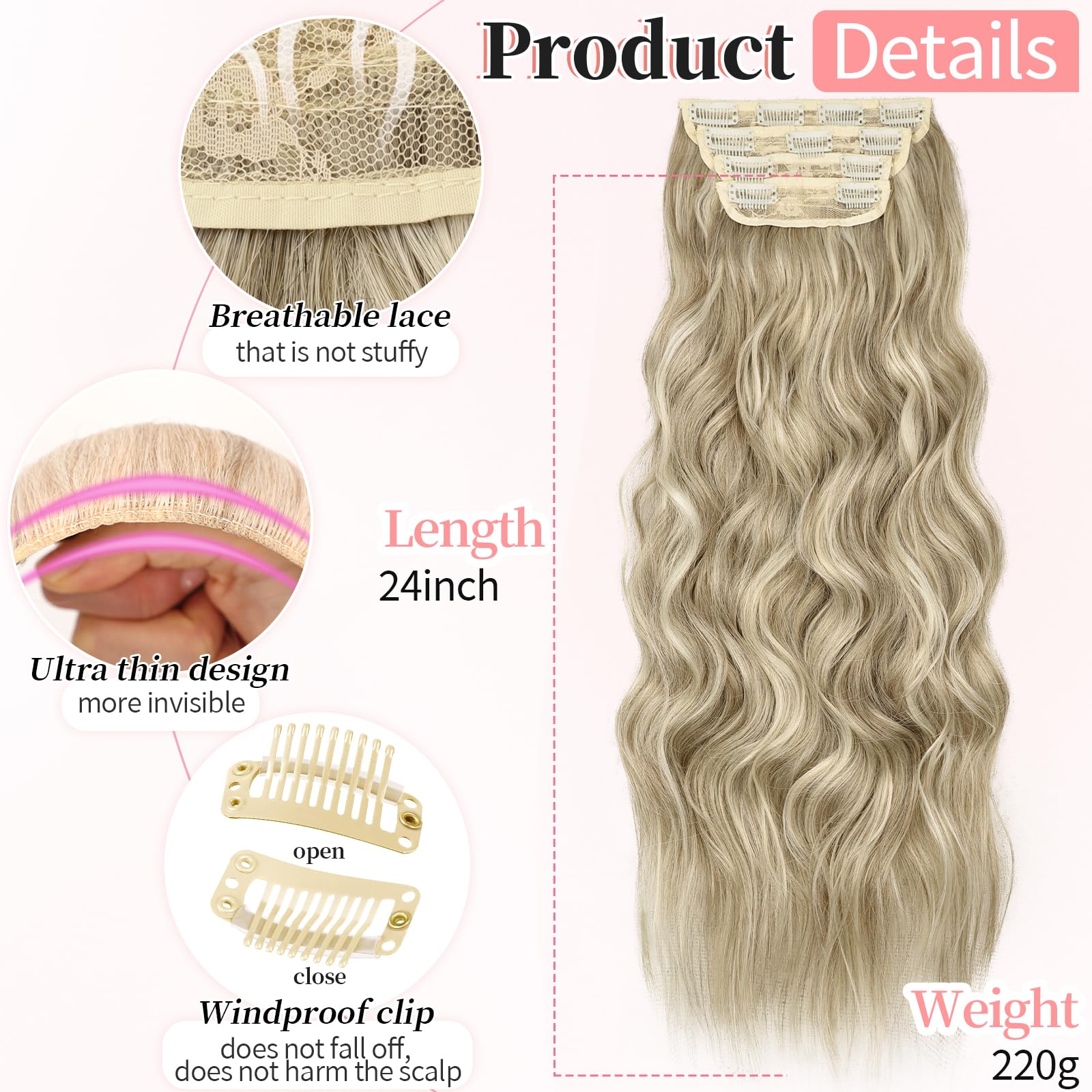KooKaStyle Clip in Synthetic Hair Extensions Long Wavy 4PCS Thick Hairpieces Balayage Chocolate Brown to Caramel Blonde 10H26 Fiber Double Weft Natural Hair Extensions 16 Inch for Women