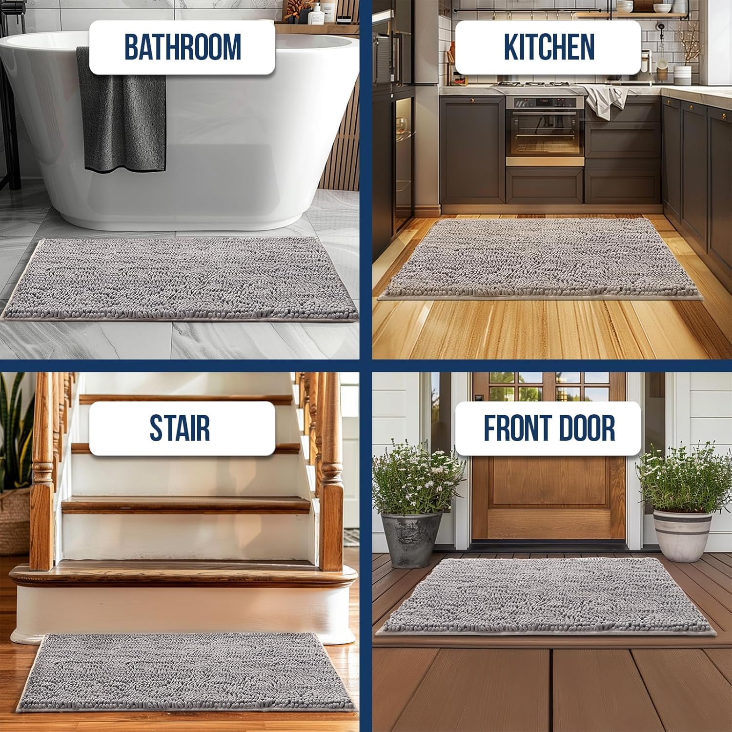 Muddy Mat Chenille Bathroom Rugs Quick Dry Microfiber Mats Non Slip Washable, Extra Thick, Soft and Highly Absorbent Bath Mats for Bathroom, Kitchen, and Shower Floor - Atlantic Blue Small 28"X18"