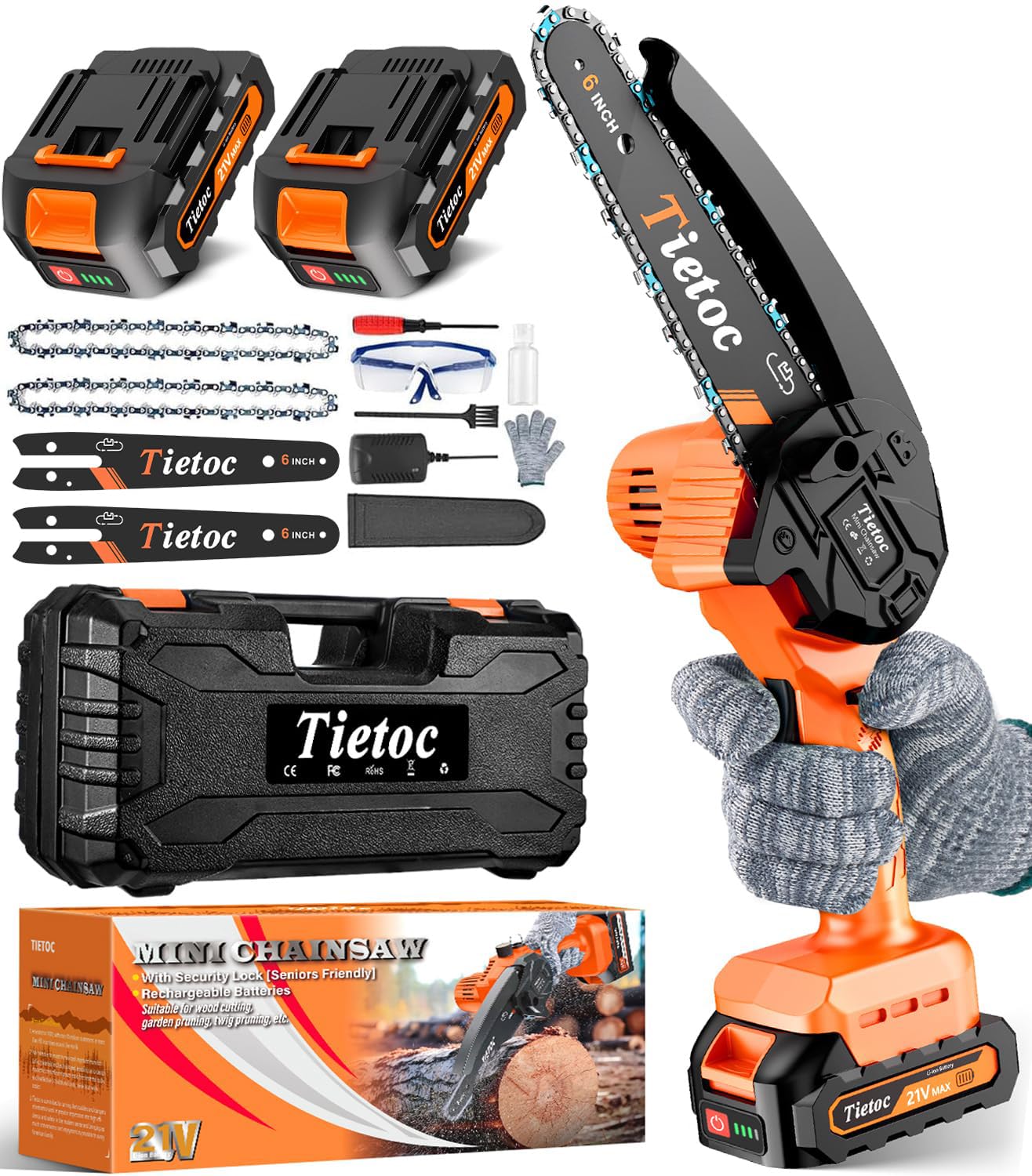 Tietoc Chainsaw 6 Inch Mini Electric Chainsaw Cordless Battery Powered, Hand Held Saw for Wood/Trees Trimming, Tools for Household and Garden, Chain Saw Gift for Men Dad Husband Fathers Gardener 2026