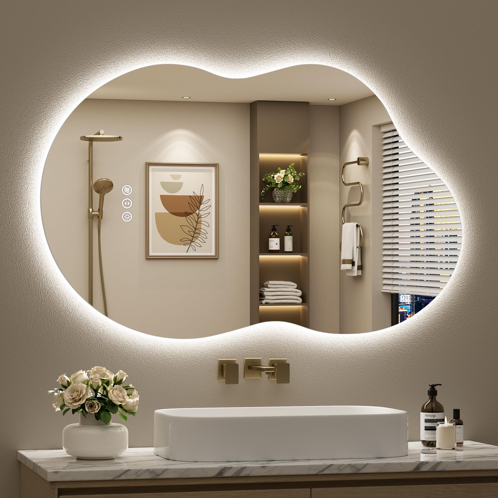 24x32 Black Framed LED Bathroom Mirror with Lights, Backlit and Front Lit Anti-Fog Lighted Vanity Mirrors for Bathroom Wall, Dimmable, 3 Colors, Memory, HD Tempered Glass, Horizontal/Vertical
