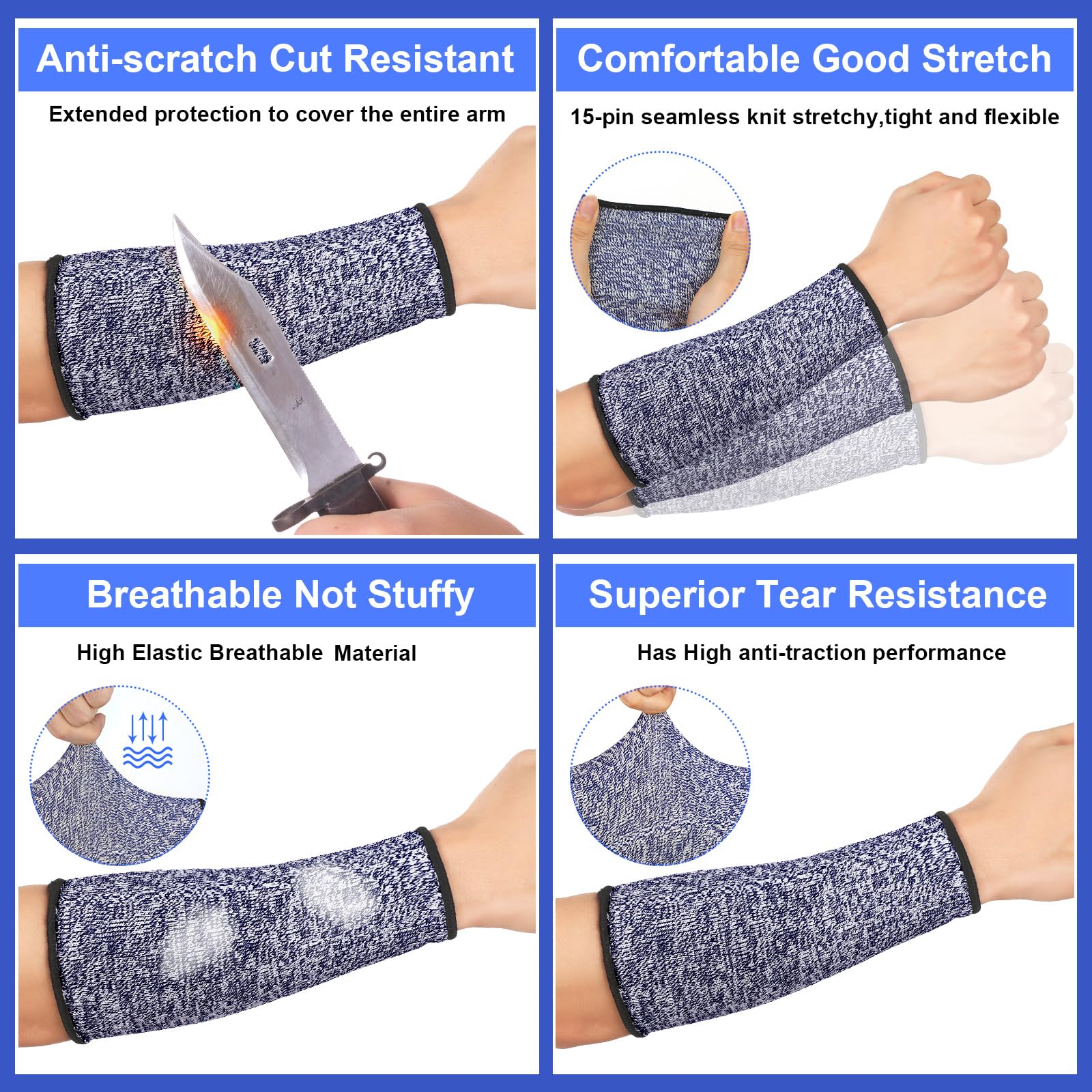 Sintege 3 Pairs Arm Protectors for Thin Skin and Bruising Cut Resistant Forearm Sleeve Level 5 Arm Burn Protection Sleeve (Black,7.9 Inch)