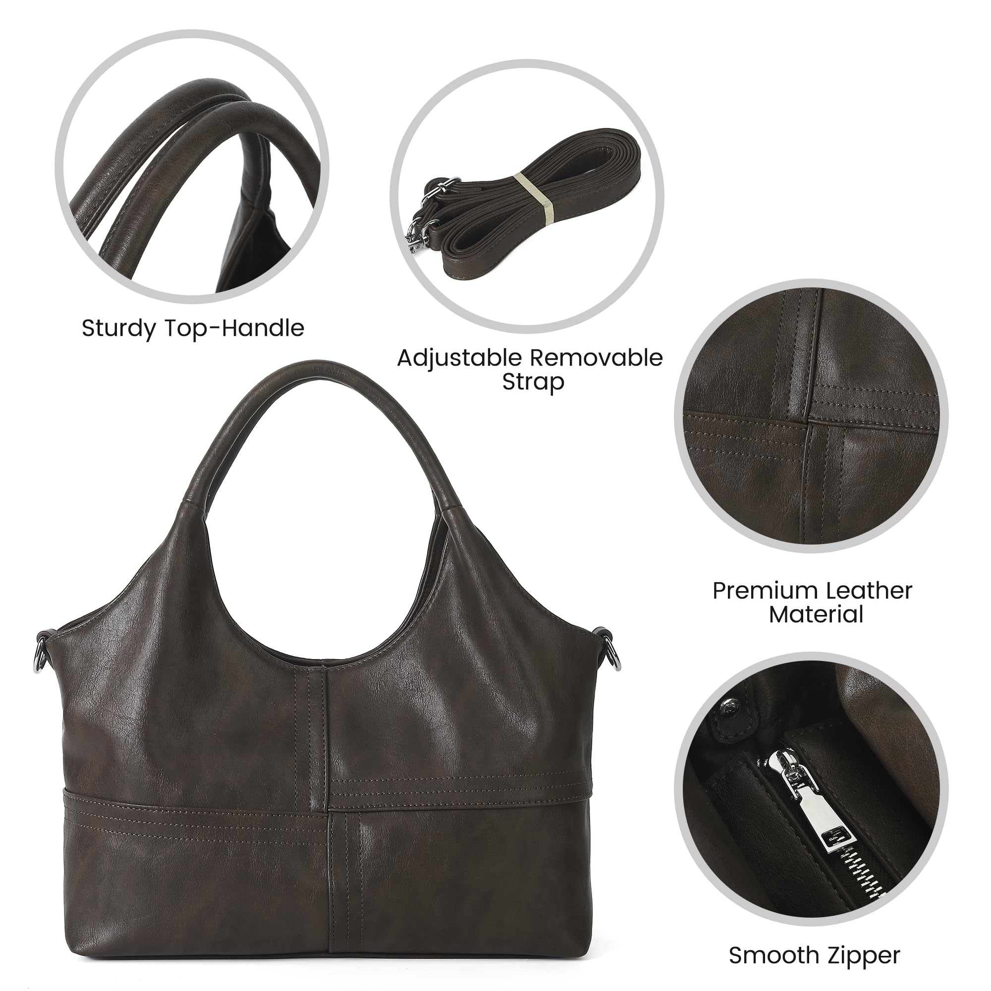 KOGTLA Medium Vegan Leather Purses for Women with Detachable Satchel Strap, Ladies Handbags, Tote Hobo Bags with Two-Handle
