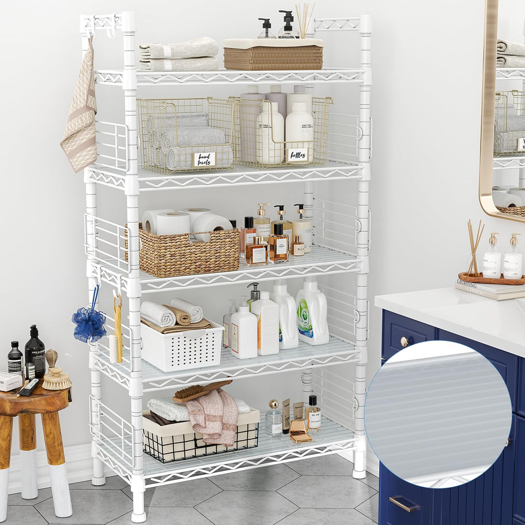 FUTASSI Metal Storage Rack, Storage Organizer Shelves for Kitchen, Bathroom, Living Room, Balcony and Garage, 5 Tiers Narrow Bookshelf, 21.2" W x 9.4" D x 59.2" H, Load 400lbs, Black