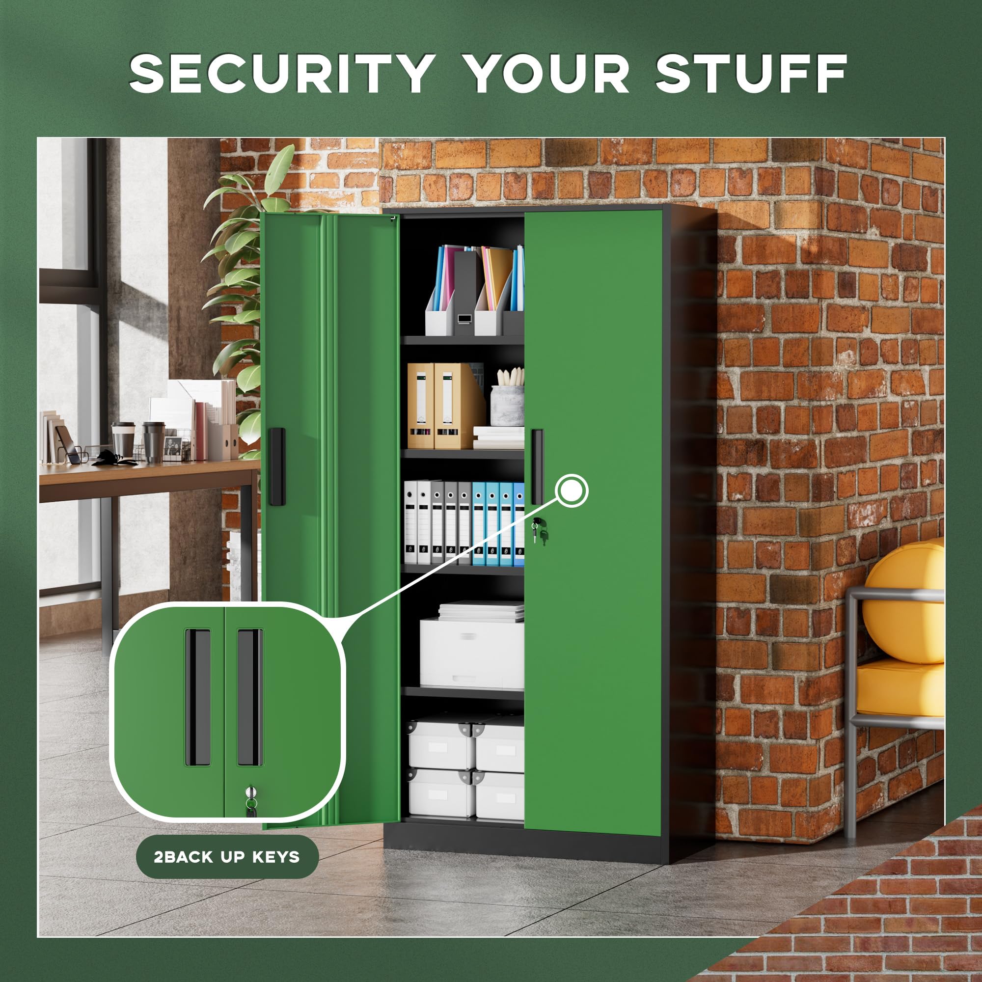 Greenvelly Metal Storage Cabinet, 36" Locking Storage Cabinet with Doors and Shelves, Lockable Storage Cabinets for Home Office, Utility Locker Cabinet, Steel Garage Cabinet with 2 Keys, Black