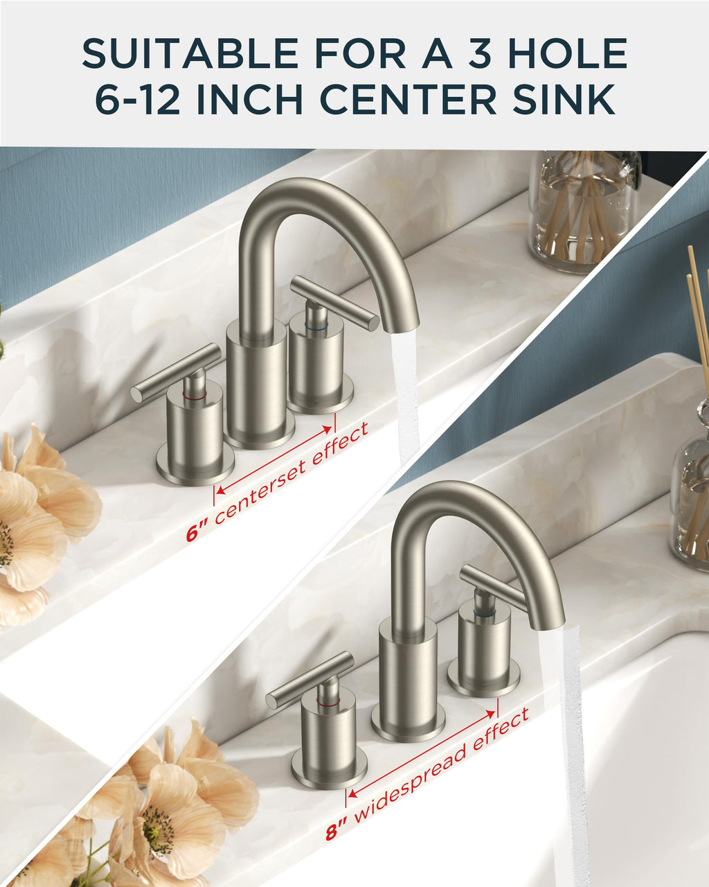 FORIOUS 4" Brushed Gold Bathroom Faucet Centerset 4 Inch, 2 Handle 2 Hole Gold Faucets for Bathroom Vanity wtih Metal Pop Up Dain, CUPC Supply Hose, High Arc Swivel Spout