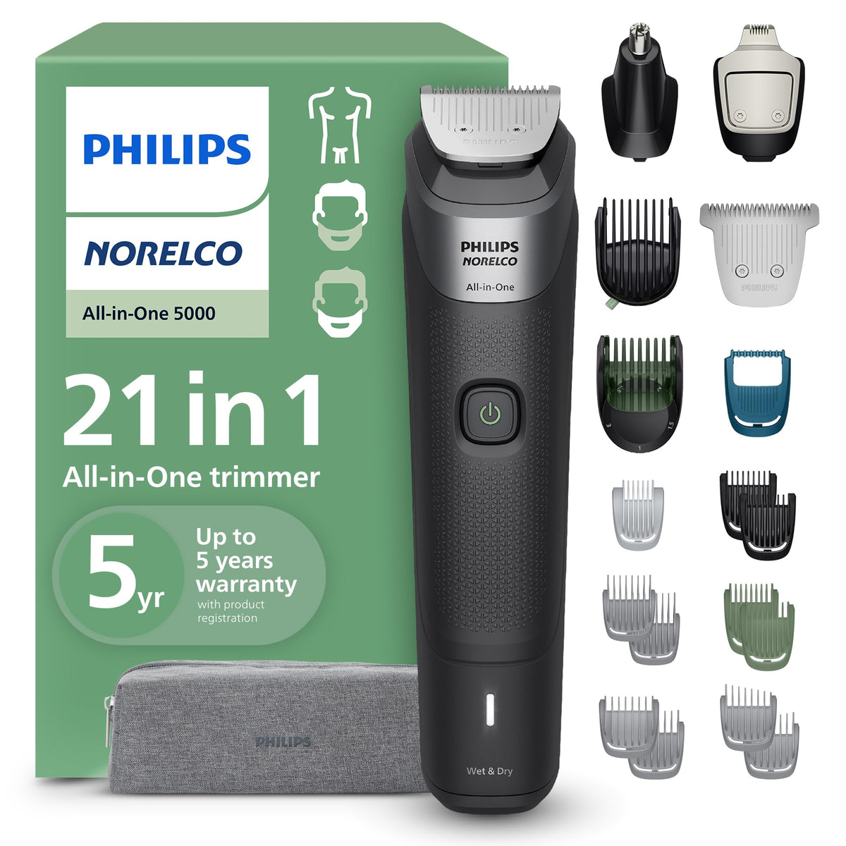 Norelco Philips Multigroom Series 5000 (MG5750/49) 18 Piece, Beard Face, Hair, Body Hair Trimmer for Men - NO Blade Oil