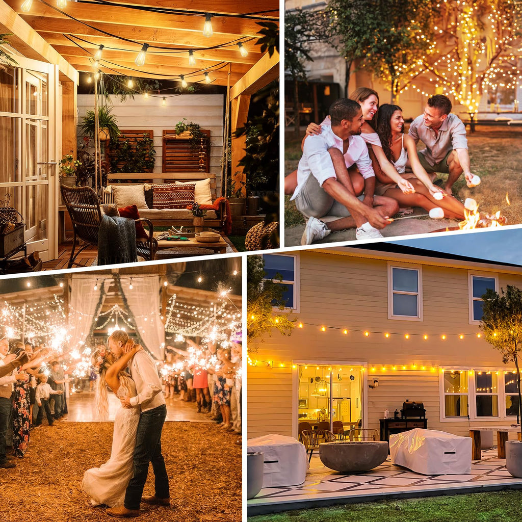 50 FT Solar String Lights for Outside, Solar Powered Outdoor String Lights with 26 Shatterproof Edison Bulbs, Dimmable Patio Lights Waterproof with Remote Timer for Wedding Backyard(Warm White)