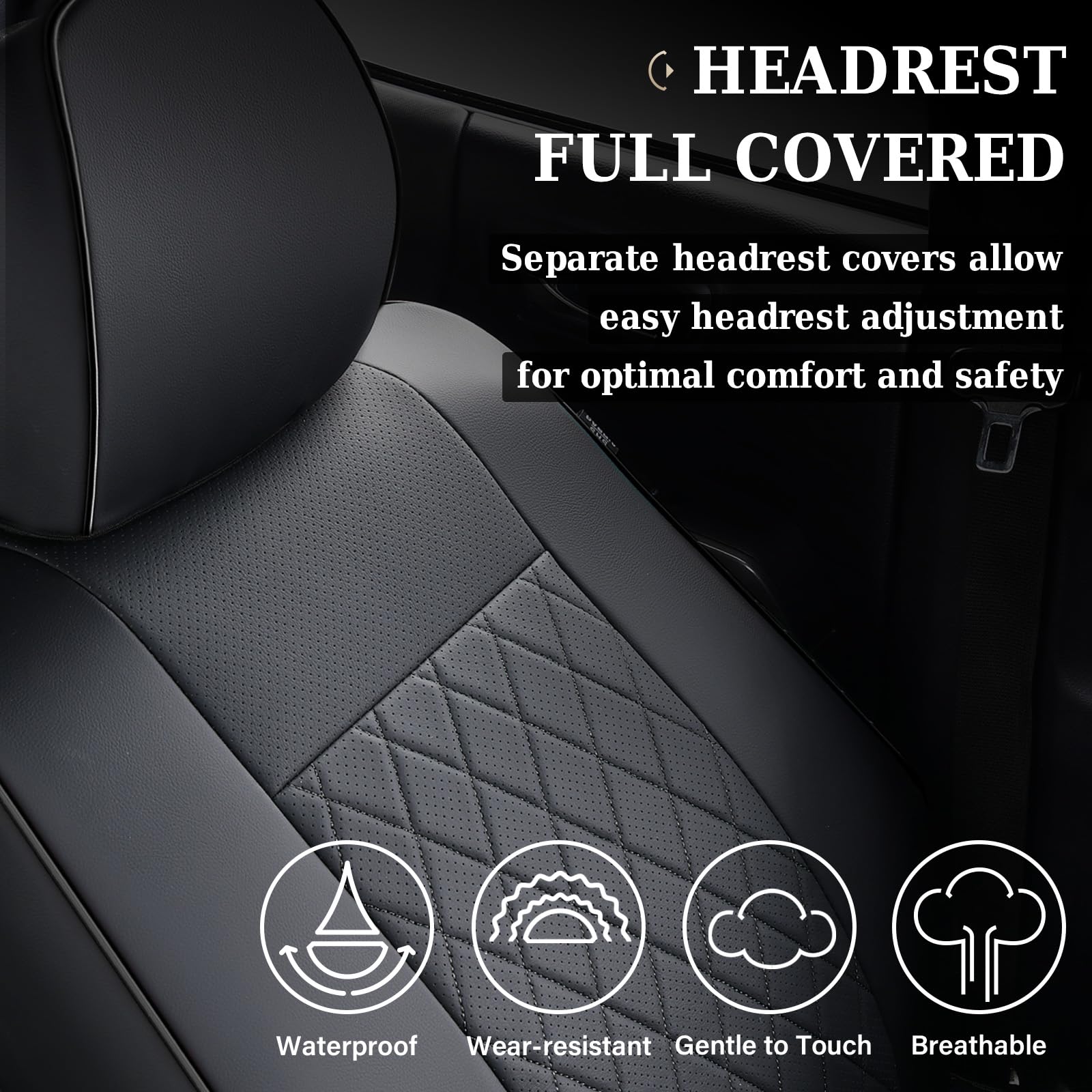 Coverado Tacoma Seat Covers, Car Seat Covers Front Seats, Leather Seat Covers for Cars Car Seat Protector Cushion Tacoma Accessories Custom Fit 2005-2023 Toyota Tacoma Double/Crew Cab(Black)