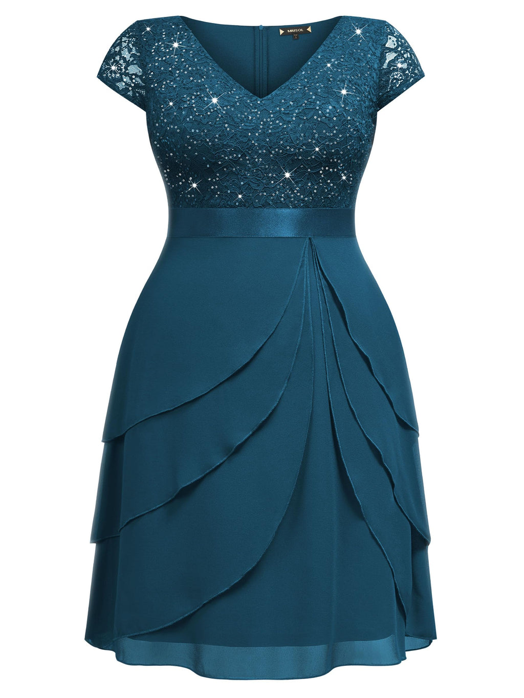 Miusol Women's Plus Size Sequin Lace V Neck Ruffle Tiered Chiffon Cocktail Party Dress