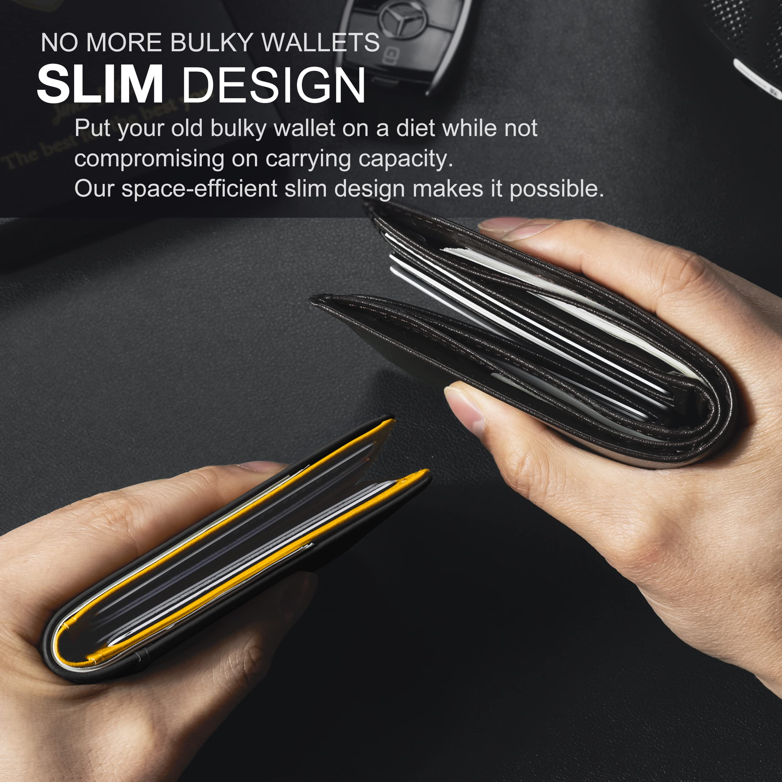 GSOIAX Slim Wallet for Men Rfid Blocking Leather Bifold Front Pocket Carbon Fiber Men's Money Clips Credit Card Holder With Gift Box