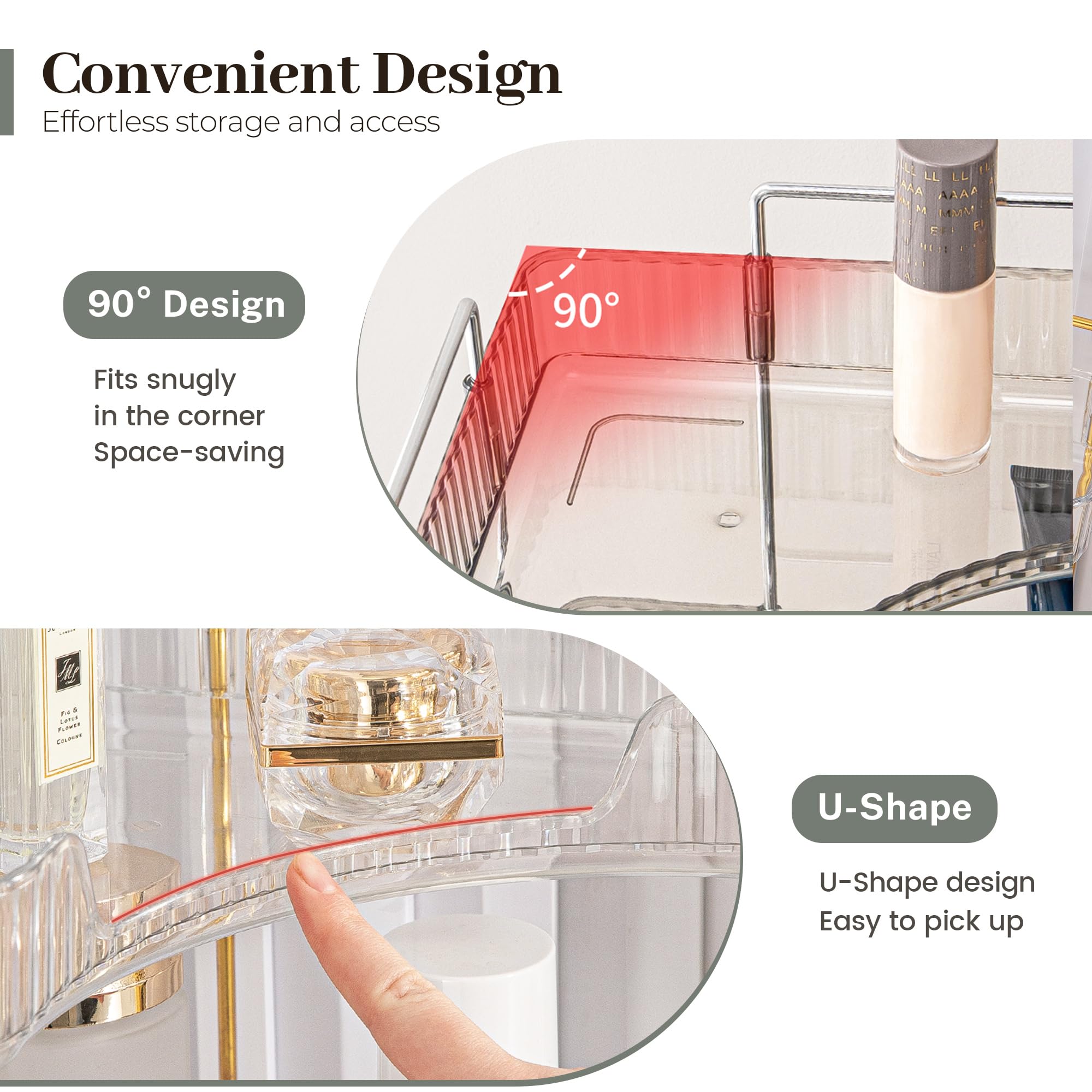 Aveniee Corner Bathroom Counter Organizer, Bathroom Countertop Shelf Makeup Organizer for Vanity Perfume Tray for Corner Storage (2 Tiers, Gold)