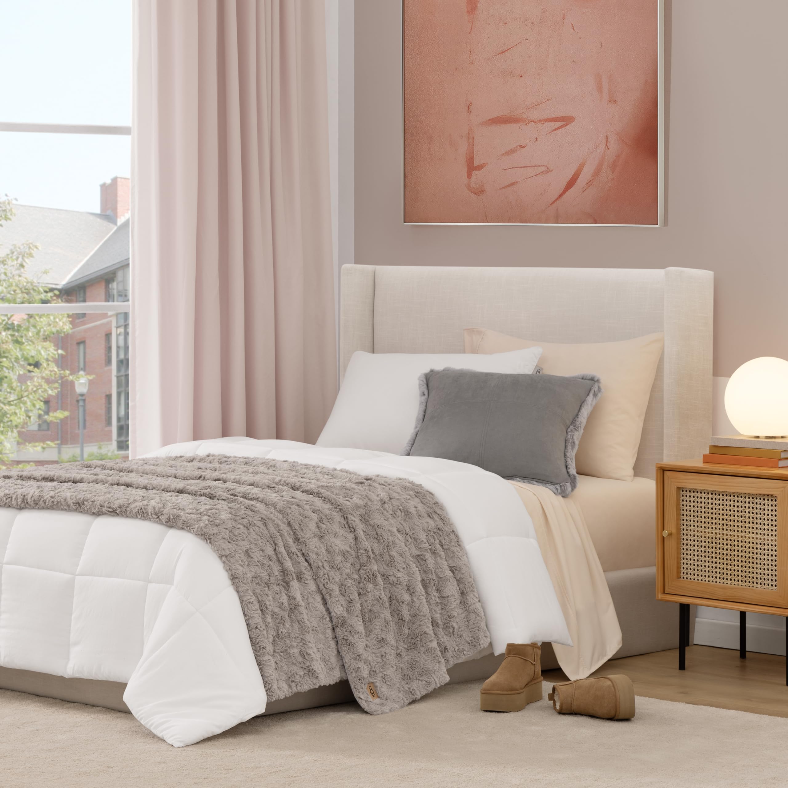UGG Adalee Faux Fur Twin Size Blanket, Warm Cozy Blanket, Extra Large Throw for Sofa, Washable Bedding for Twin XL Size Bed, Cute Room Decor, 66" x 90", Oyster Brown