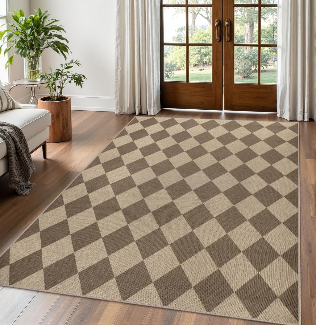 Rugalia Easy Jute Checkered Entryway Rug, 2x3 Black Modern Indoor Outdoor Doormat, Washable Non-Slip Neutral Small Kitchen Rug Farmhouse Diamond Throw Rugs for Entrance Bedroom Bathroom