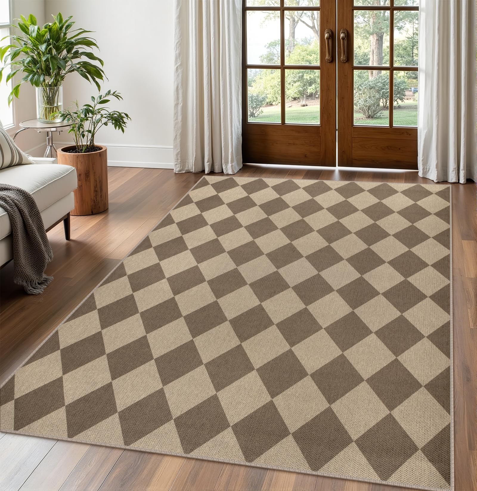 Rugalia Easy Jute Checkered Entryway Rug, 2x3 Black Modern Indoor Outdoor Doormat, Washable Non-Slip Neutral Small Kitchen Rug Farmhouse Diamond Throw Rugs for Entrance Bedroom Bathroom