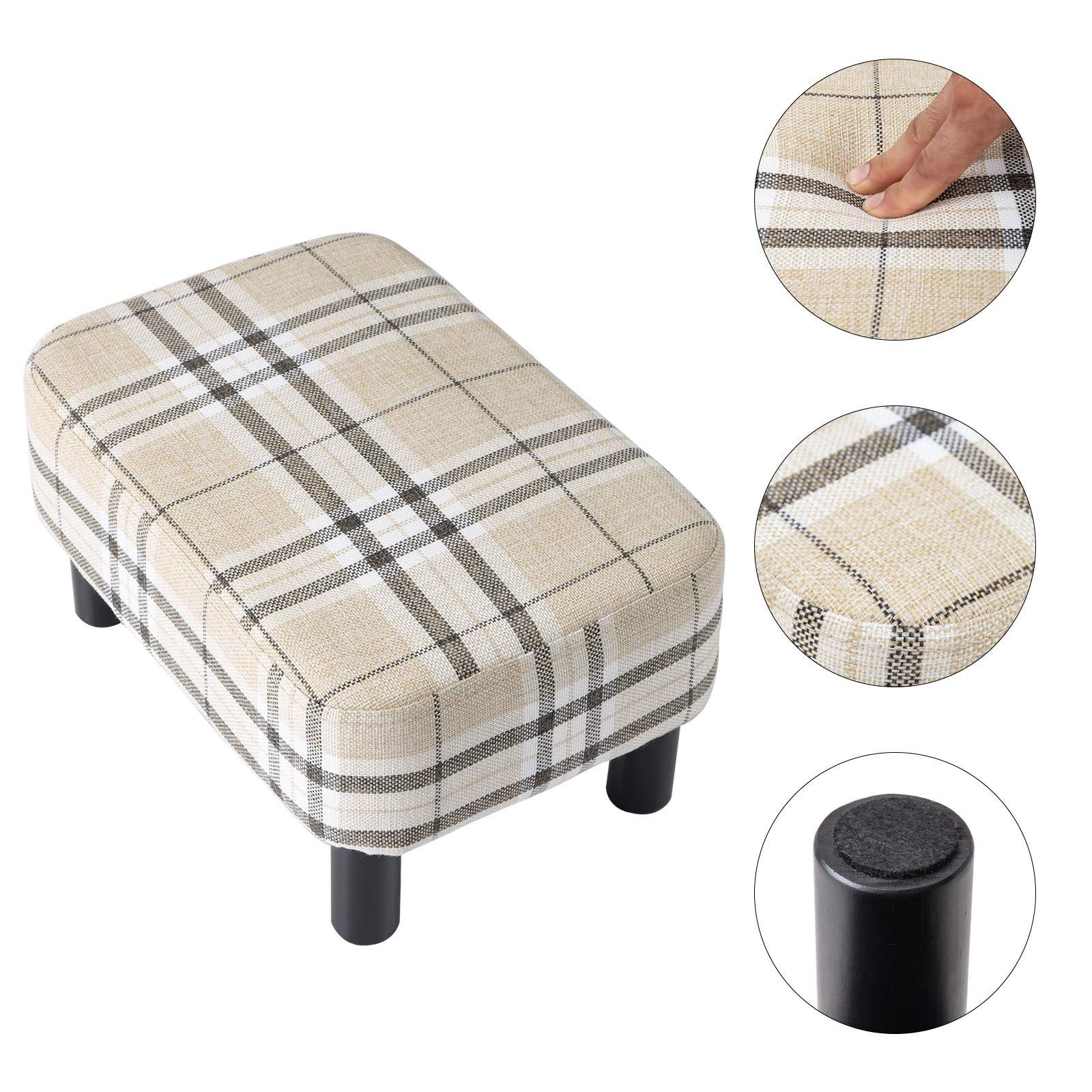IBUYKE 16.54" Small Footstool, PU Faux Leather Step Stool, with Padded Seat Pine Wood Legs and Padded Rectangular Stool, for Bedroom, Black RF-BD210