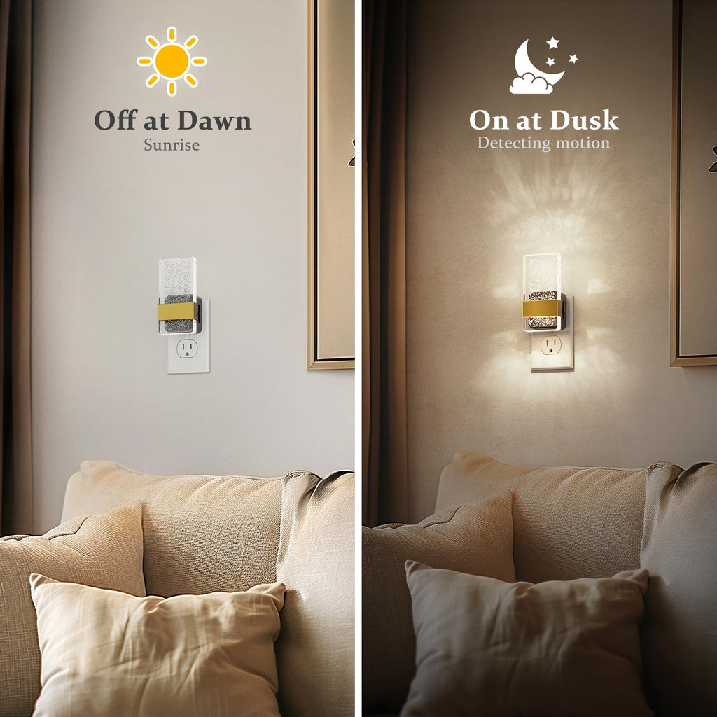 JandCase Night Lights Plug into Wall, Dusk to Dawn Sensor, 3000K Soft White LED, Acrylic Design, 0-100lm Adjustable Brightness, for Bedroom, Bathroom, Living Room, Hallway