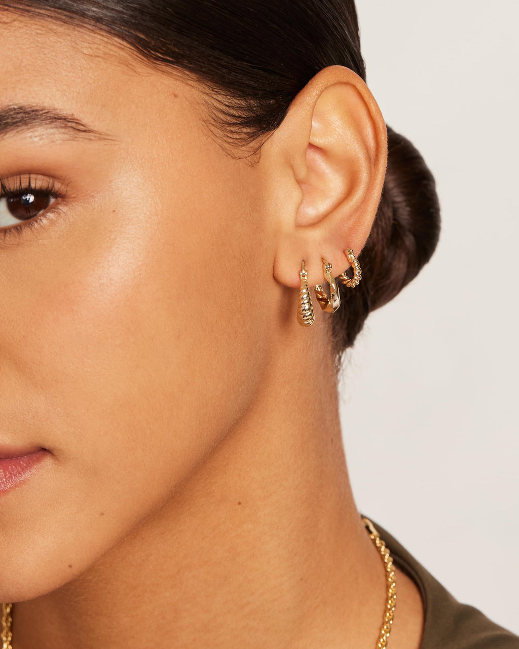 PAVOI Gold Hoop Earrings for Women - 14K-18K Yellow Gold Plated 925 Sterling Silver - Hypoallergenic 3-Pair Small Hoop Earings Set with Cubic Zirconia - Rope Teardrop & Chunky Huggie Styles Earscape Piercings
