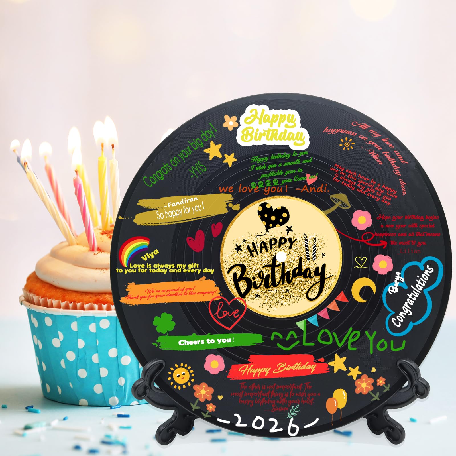 Vinyl Record Sweet 16 Birthday Decorations 11.6"X11.6", 16th birthday decorations Party Favor Sign Poster, 16th Birthday Guest Book Alternative, Great Sweet 16 Gifts for Girls or Boys (16 Years Old)