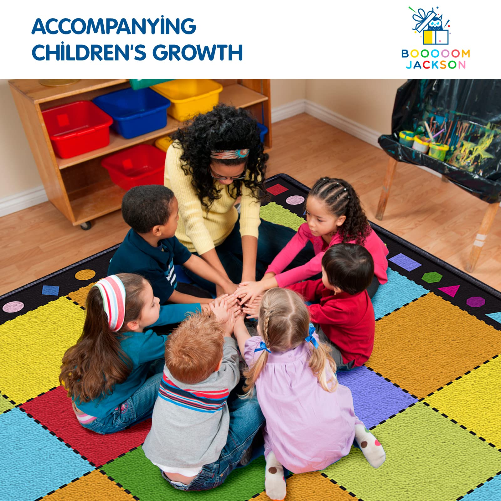 Booooom Jackson Classroom Rug Large Colorful Classroom Carpet with Non-Slip Backing, 9 x 12 ft Children's Classroom Seating Rug Elementary