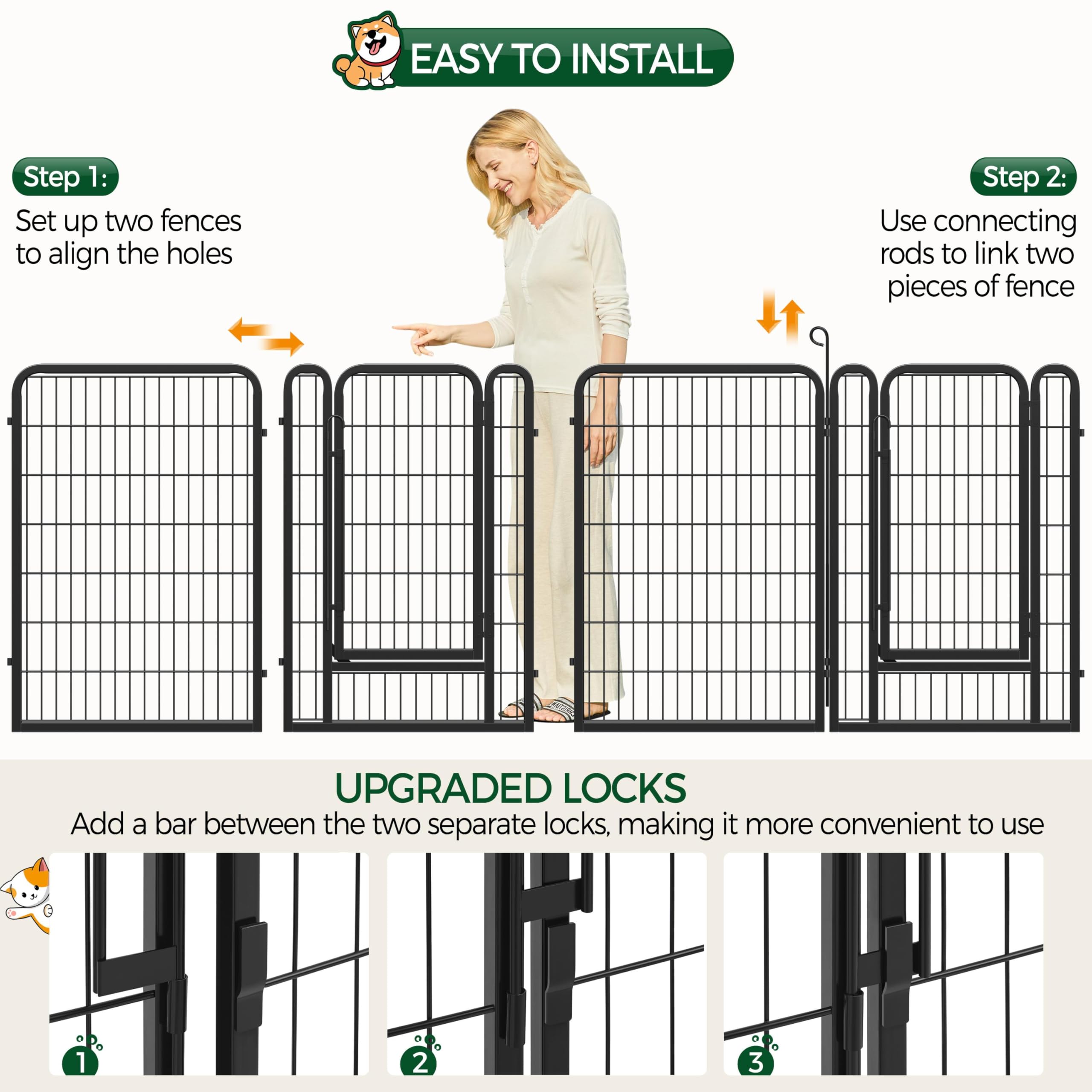 Yaheetech Dog Playpen, 24 inch 2 Panels Dog Pen for Indoor Heavy Duty Puppy Exercise Pen Metal Pet Fence for RV Camping/Yard/Garden