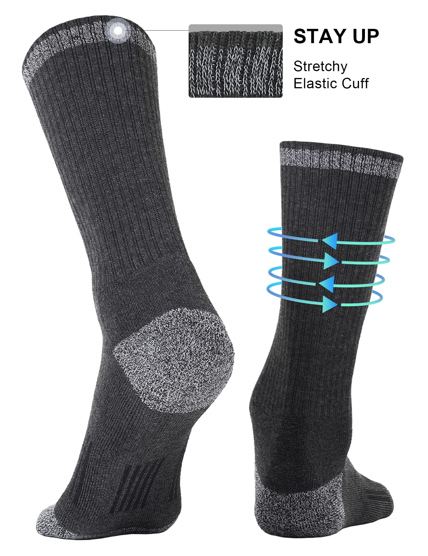 FITRELL 6 Pack Men's Athletic Moisture Wicking Crew Socks Cushioned Sport Running Work Boot Socks Size 9-12/12-15
