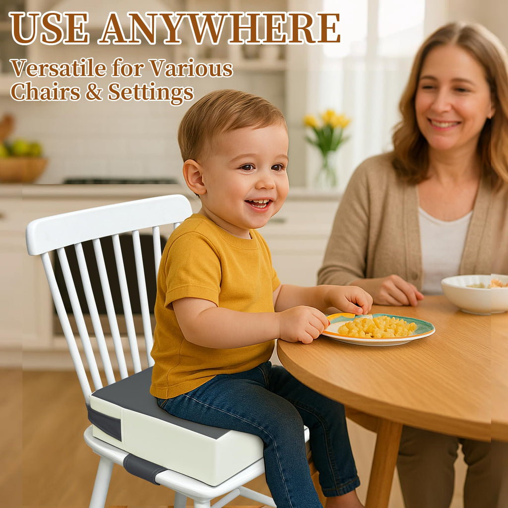 Toddler Booster Seat for Dining Table – PU Washable Cushion with Double Safe Straps, Non-Slip Bottom, Portable Travel Booster Seat for Toddlers (Dark Brown)