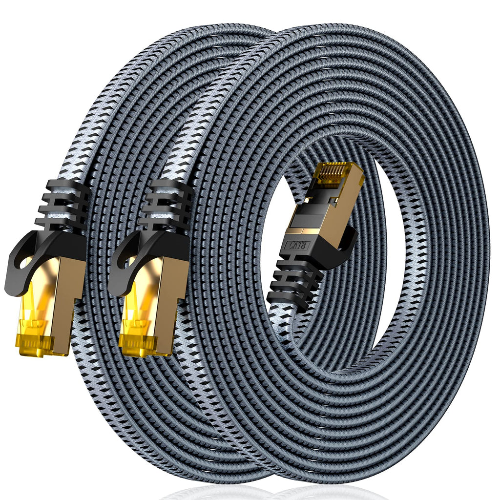 ARISKEEN Cat 8 Ethernet Cable 1 FT 2 Pack, Nylon Braided High Speed Cat8 Network LAN Patch Cord, 40Gbps 2000Mhz Shielded RJ45 Flat Internet Cable (Black)