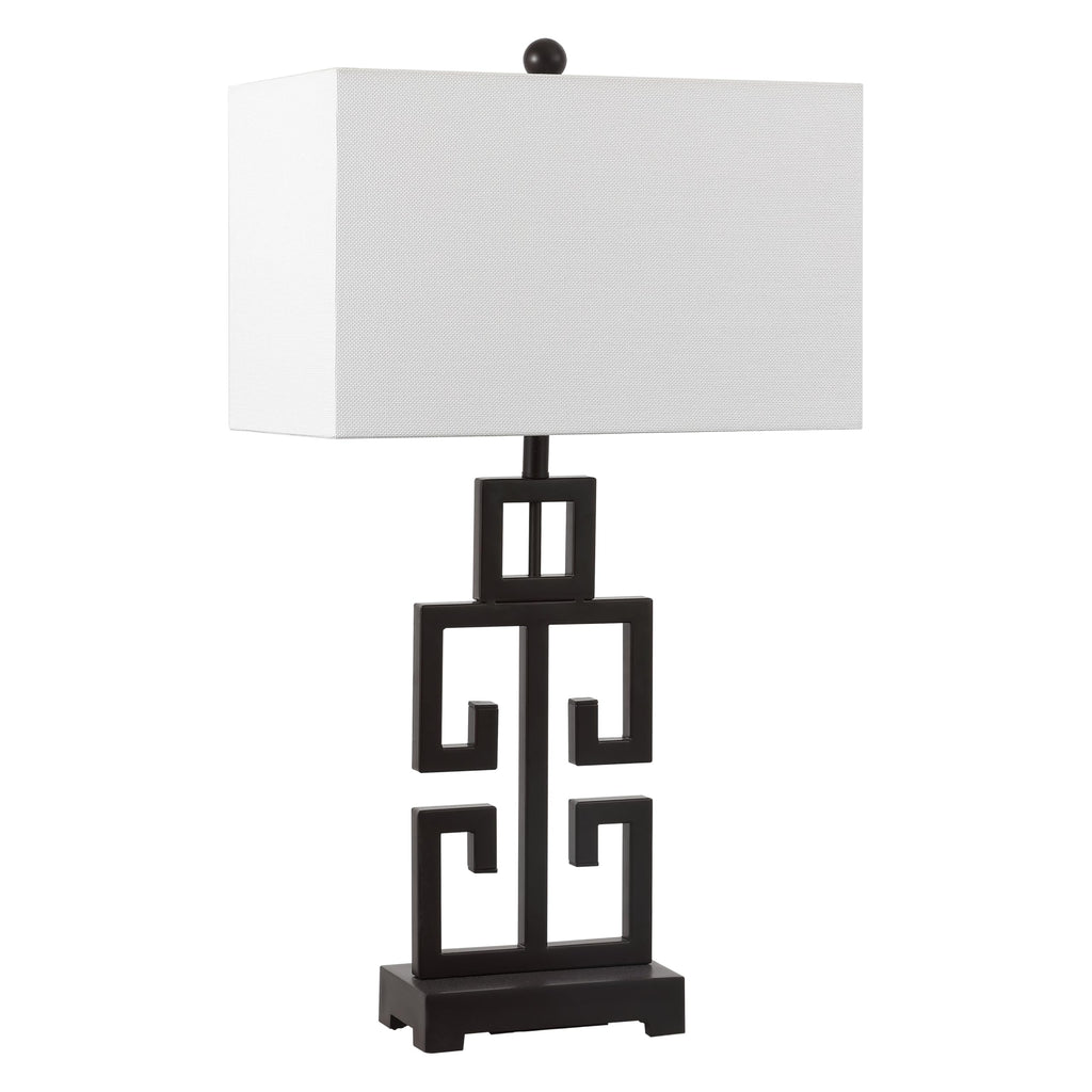 SAFAVIEH Lighting Collection – Greek Key Table Lamp Set of 2 – Antique Gold Metal Base with White Fabric Shade, LED Bulbs Included, 29-Inch Bedroom Living Room Desk Lamps (LIT4305A-SET2)