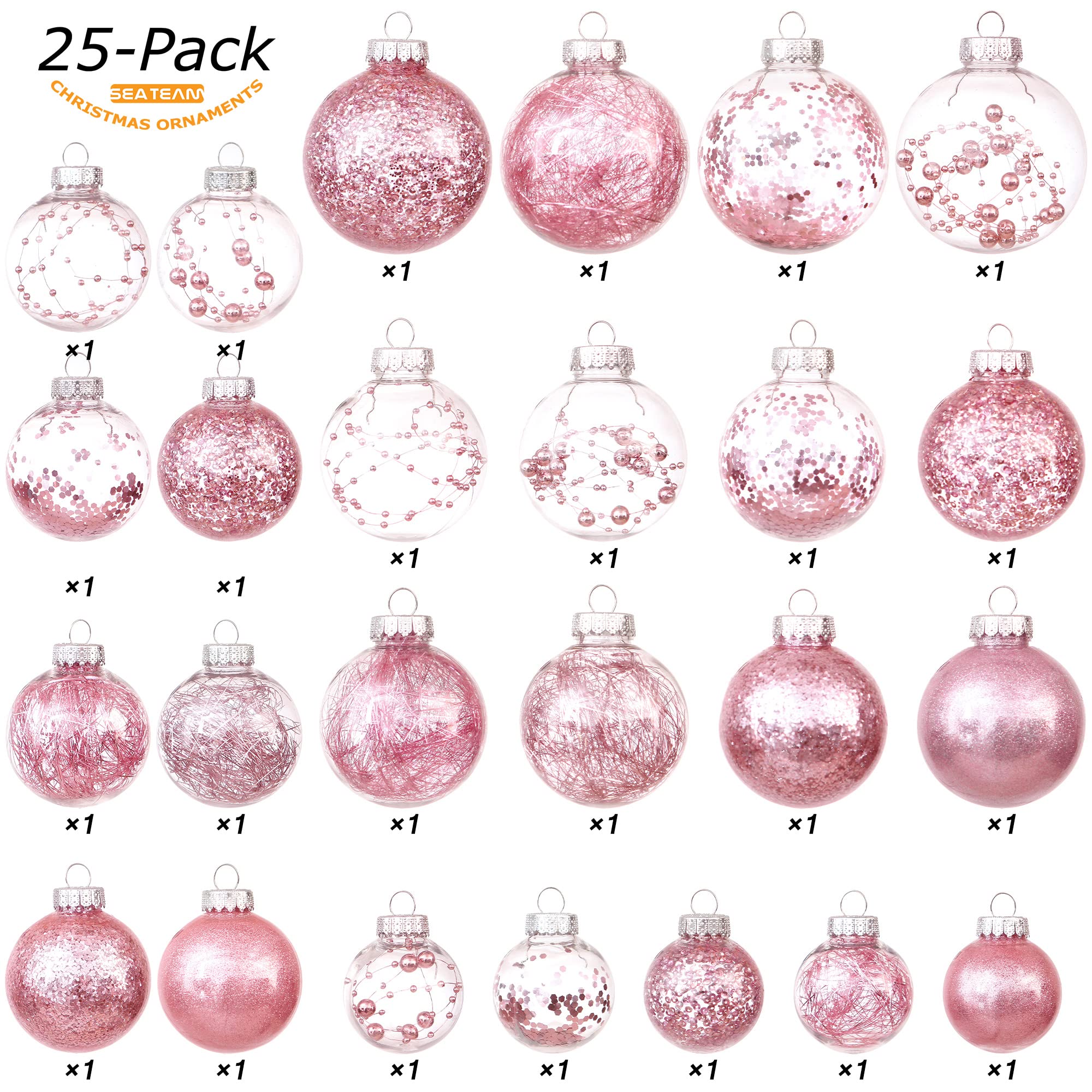Sea Team Shatterproof Clear Plastic Christmas Ball Ornaments Decorative Xmas Balls Baubles Set with Stuffed Delicate Decorations (80mm/3.15 inch 20-Pack, Babyblue)