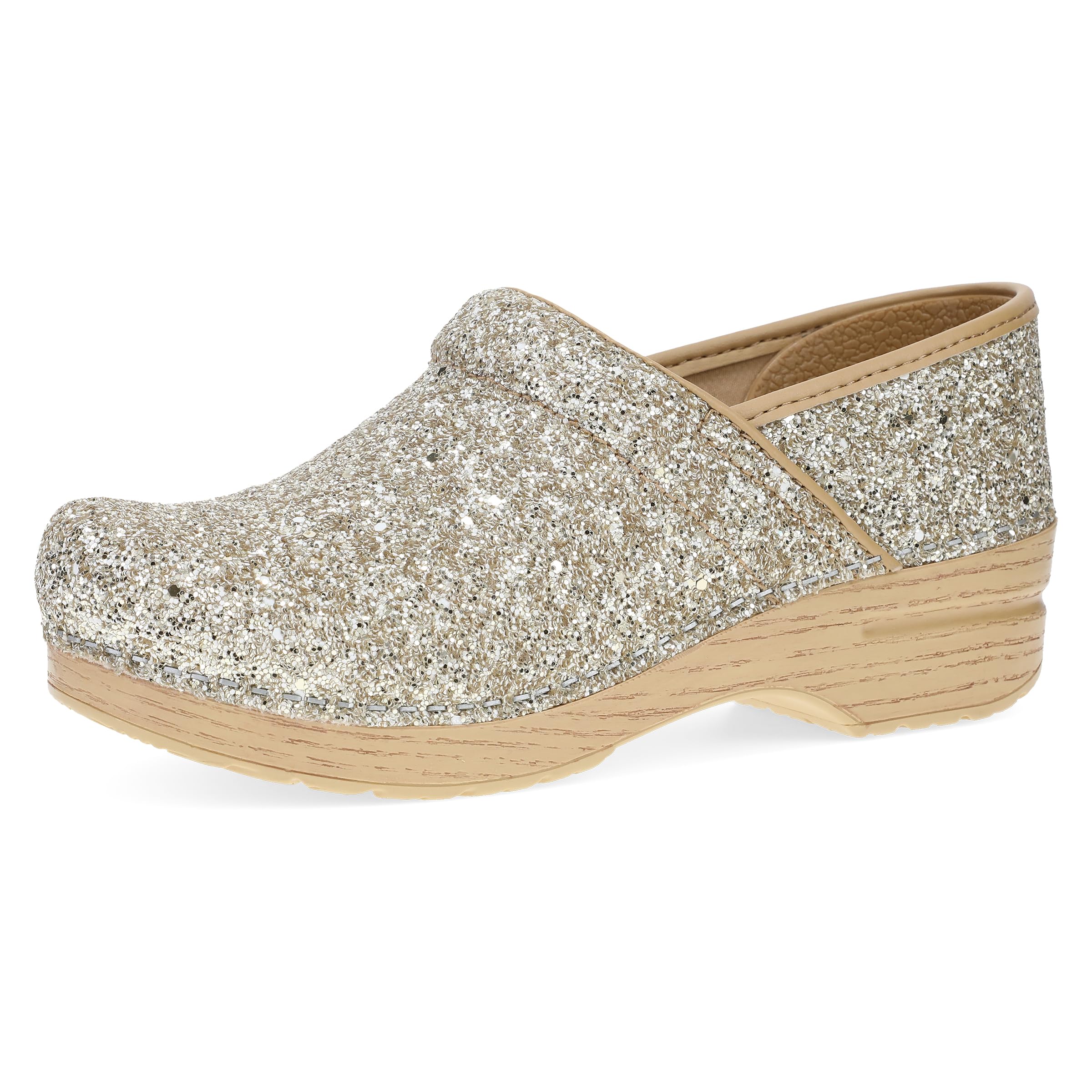 Dansko Professional Glitter Slip-On Clogs for Women – Rocker Sole and Arch Support for Comfort – Shiny and Stylish Glitter Uppers