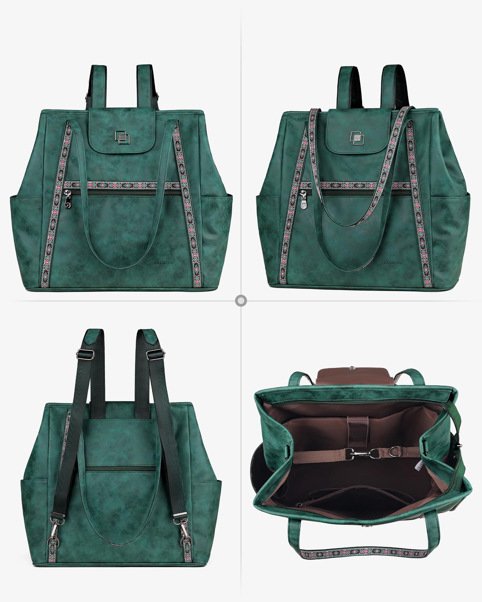FADEON Large Laptop Tote Bag for Women Designer Leather Laptop Bag Fashion Travel Backpack Purse Shoulder Handbag
