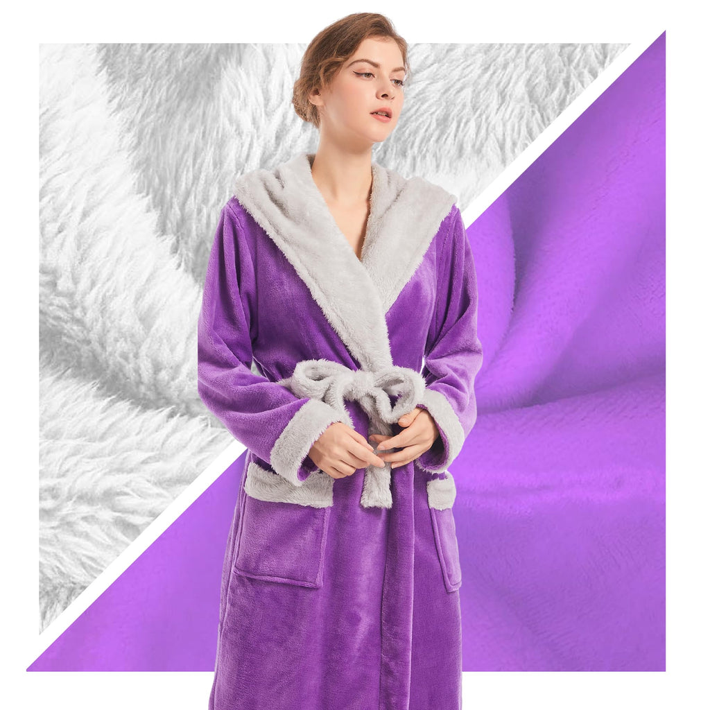 Inner Wish Women Hooded Plush Robe, Fleece Highly Absorbent Cozy Warm Bathrobe