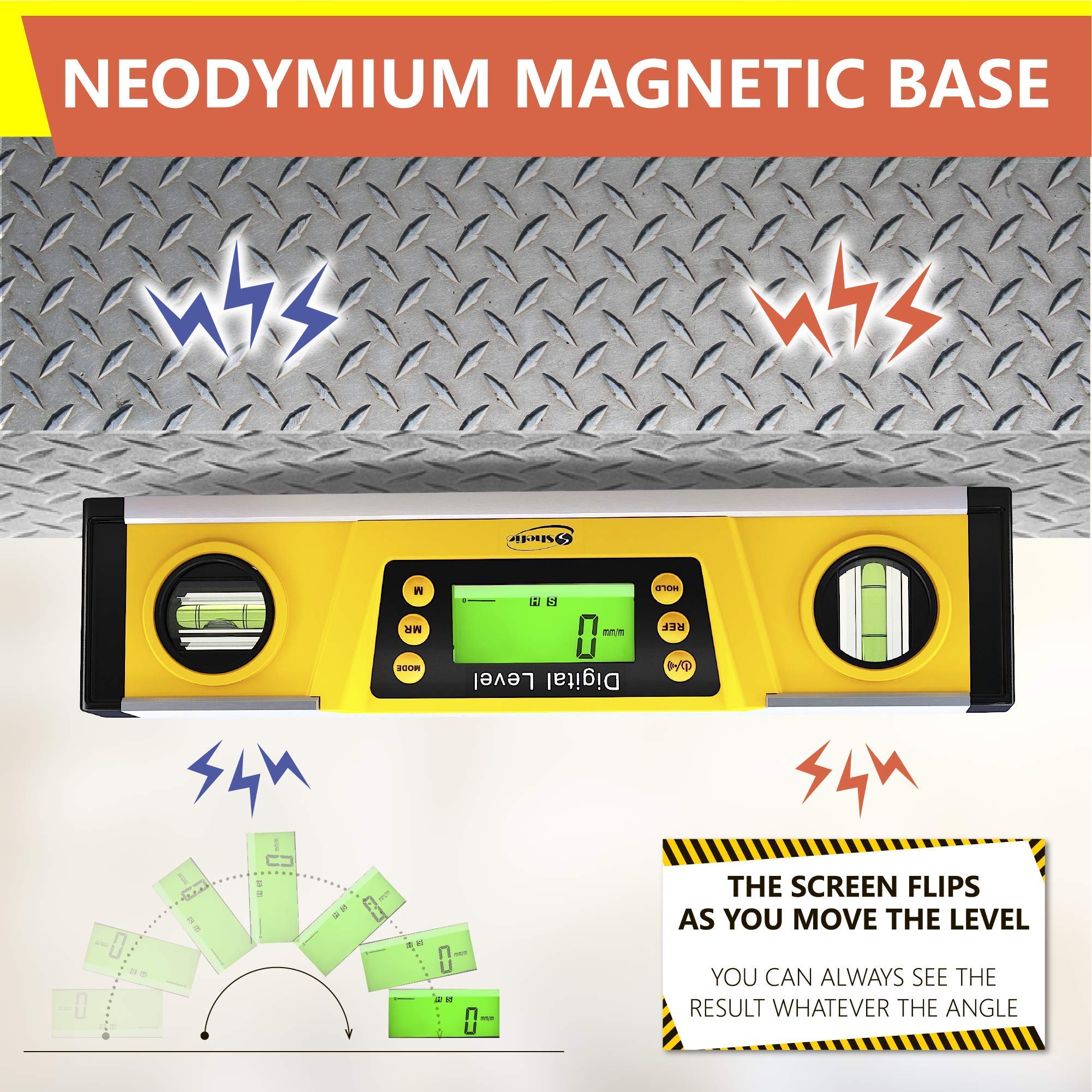 Shefio Digital Level - 10 Inch Torpedo Level And Protractor, Bright Lcd Display, Audio Indicator, Magnetic Base - Includes Batteries And Case