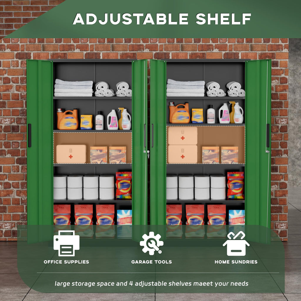 Greenvelly Metal Storage Cabinet, 36" Locking Storage Cabinet with Doors and Shelves, Lockable Storage Cabinets for Home Office, Utility Locker Cabinet, Steel Garage Cabinet with 2 Keys, Black