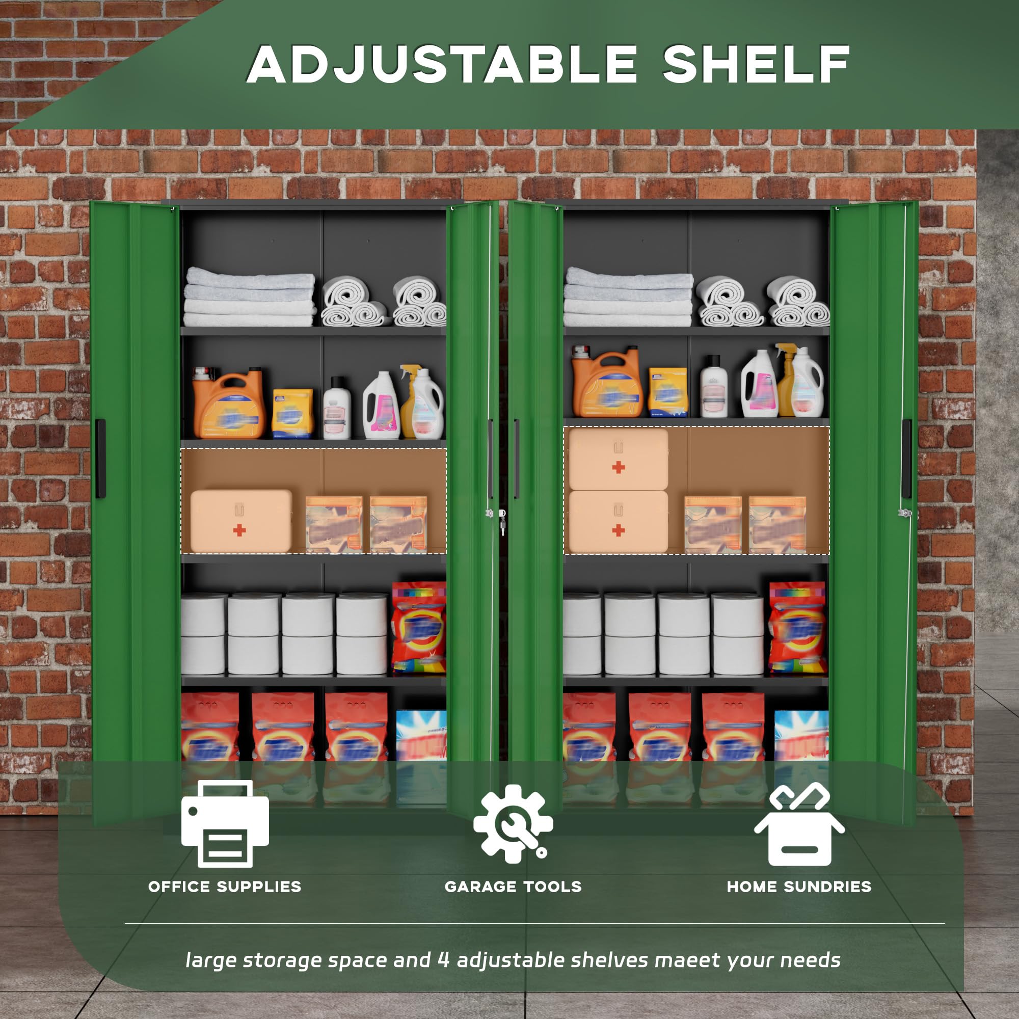 Greenvelly Metal Storage Cabinet, 36" Locking Storage Cabinet with Doors and Shelves, Lockable Storage Cabinets for Home Office, Utility Locker Cabinet, Steel Garage Cabinet with 2 Keys, Black