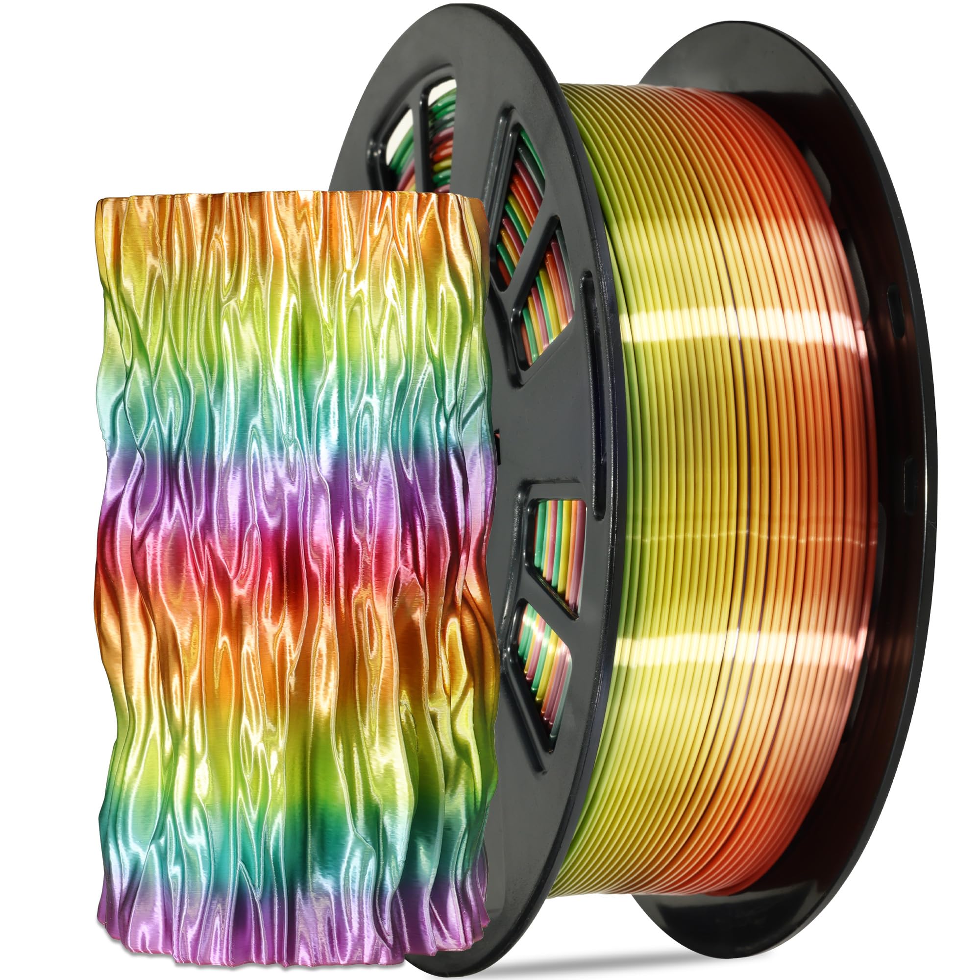 1.75mm PLA 3D Printer Filament Bundle: Glow in Dark Green/Blue/Purple/Rainbow, One Spool Clear Multi Colored, Each Spool 250g, Total 1.25Kg 3D Printing Material, 250g x 5 Spools Glow in Dark PLA