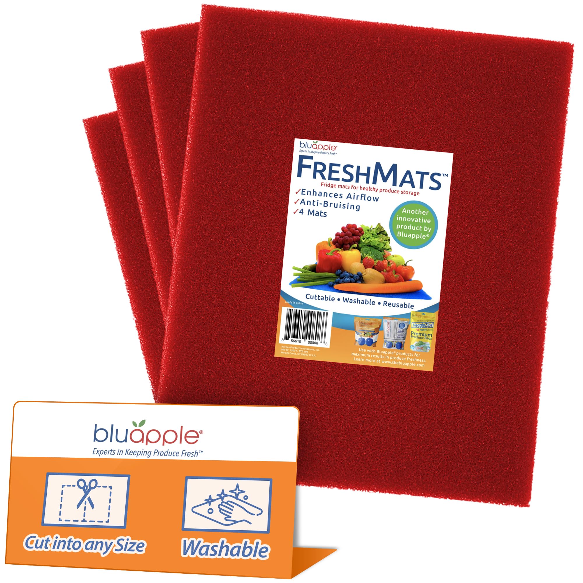 Bluapple FreshMats, Refrigerator Bin Liner, Fridge Drawer Mats, Crisper Life Extender Liner Keeps Produce Fresh Longer, Anti-Bruising, for Air Circulation, Washable & Reusable (4-Mats, 12x15, Black)