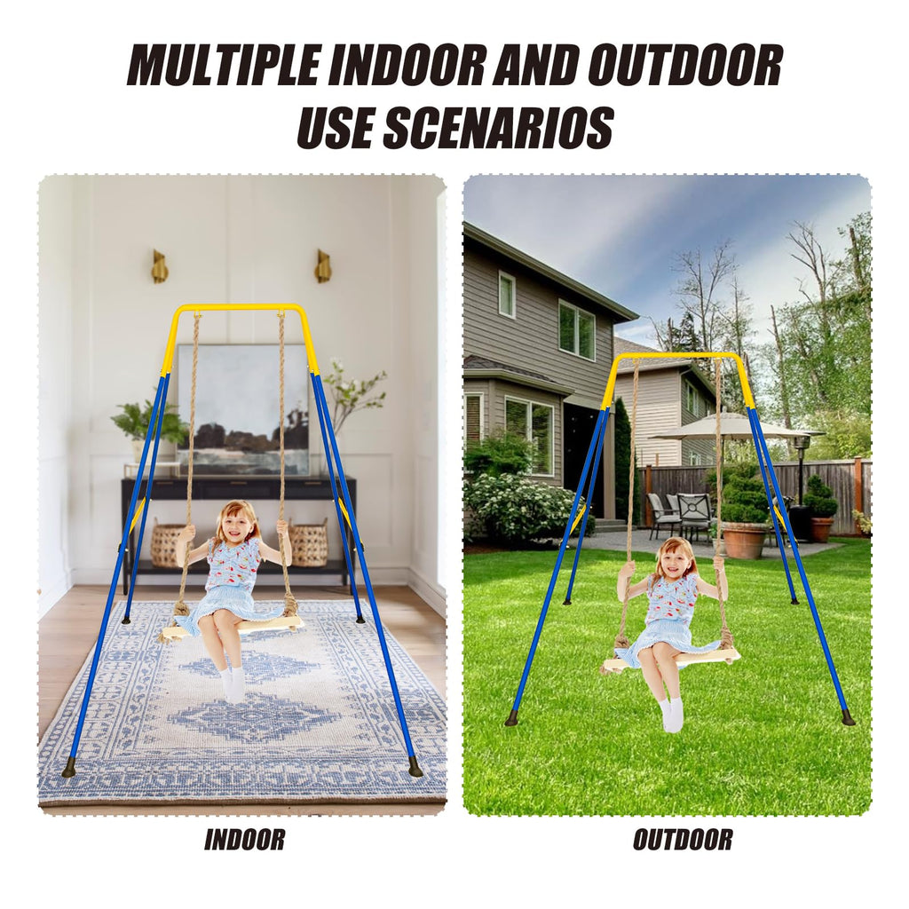 3-in-1 Toddler Swing Set, Metal A-Frame Hammock Chair Stand, Foldable Baby Swing Frame, Easy to Assemble & Store, Indoor/Outdoor Swing Stand for Toddler Baby Jumper Chair (SEAT)