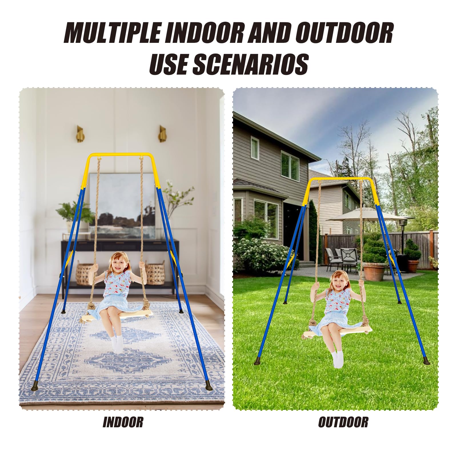 3-in-1 Toddler Swing Set, Metal A-Frame Hammock Chair Stand, Foldable Baby Swing Frame, Easy to Assemble & Store, Indoor/Outdoor Swing Stand for Toddler Baby Jumper Chair (SEAT)