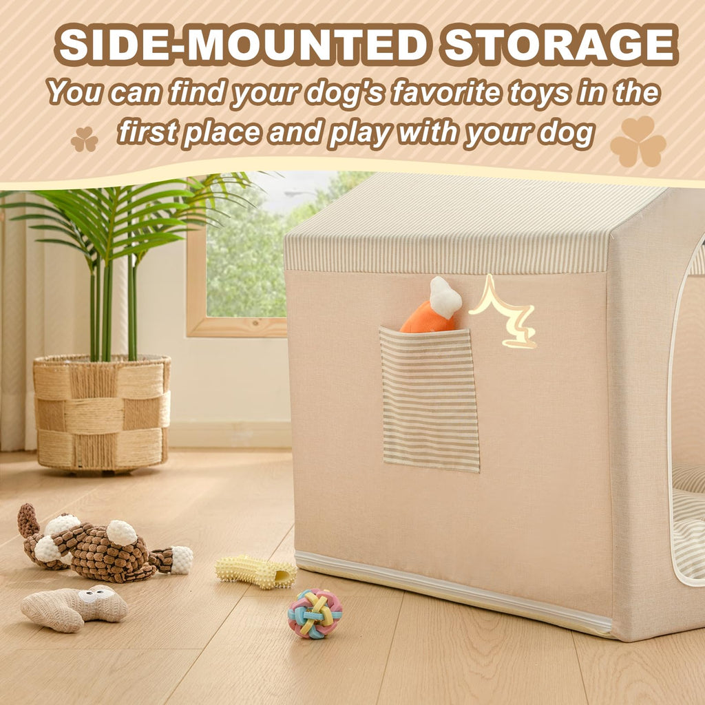 Jiupety Indoor Dog House with Frame, Cute Dog Tent Bed with Cover Cave, Breathable, Washable, and Foldable House, Suitable for 10-20 Lb Puppy and Cats, Medium (17"×17"×17"), Beige