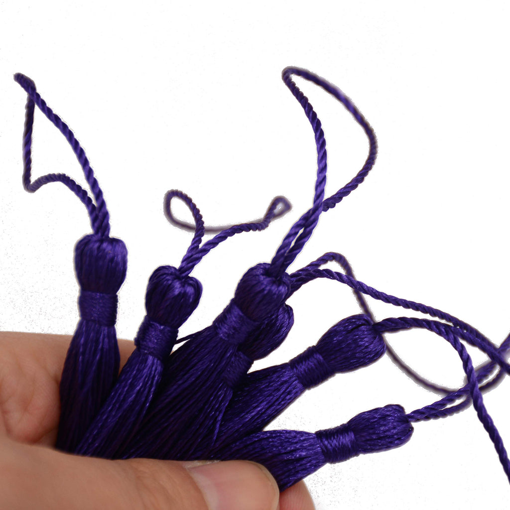 Makhry 100pcs 13cm/5 Inch Silky Floss Bookmark Tassels with 2-Inch Cord Loop and Small Chinese Knot for Jewelry Making, Souvenir, Bookmarks, DIY Craft Accessory (Dark Grey)