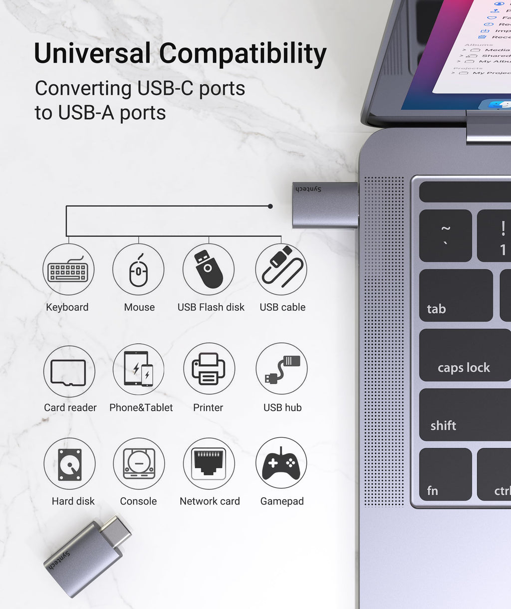 Syntech USB C to USB Adapter (2 Pack), 10Gbps USB3.2 Gen 2 Fit Side by Side, Type C Male to A 3.2 Female Adapter Compatible with iPhone 17e 17 Pro Max/iPad/iMac/MacBook Pro & Thunderbolt 5/4 Devices