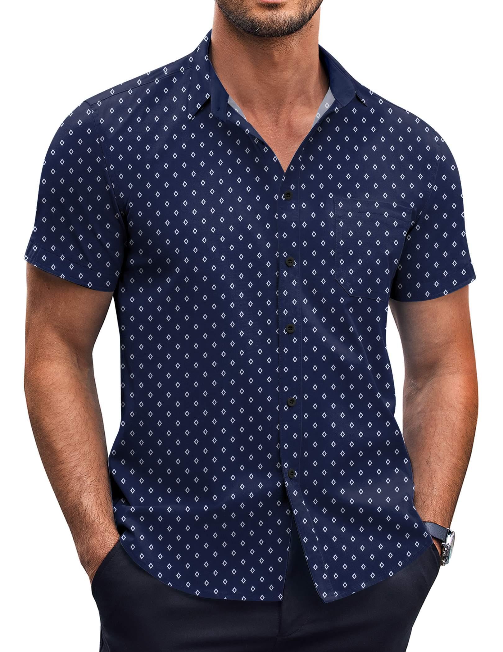 COOFANDY Mens Short Sleeve Button Down Shirts Wrinkle Free Dress Shirts Casual Polka Dot Print Shirt with Pocket