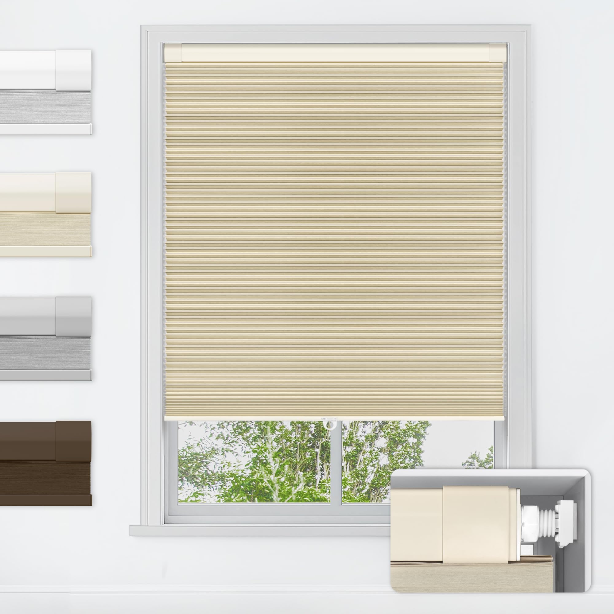 LazBlinds No Tools No Drill Cordless Cellular Shades, Blackout Light Blocking Honeycomb Shades for Home, Thermal Insulation Blinds for Windows, 20" W x 48" H, Beige