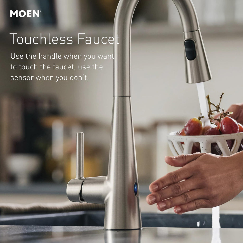 Moen Haelyn Pulldown Kitchen Faucet with Power Boost, 87627 | Pulldown sprayer, Power Boost technology, Soap dispenser included, Chrome finish, High arc faucet